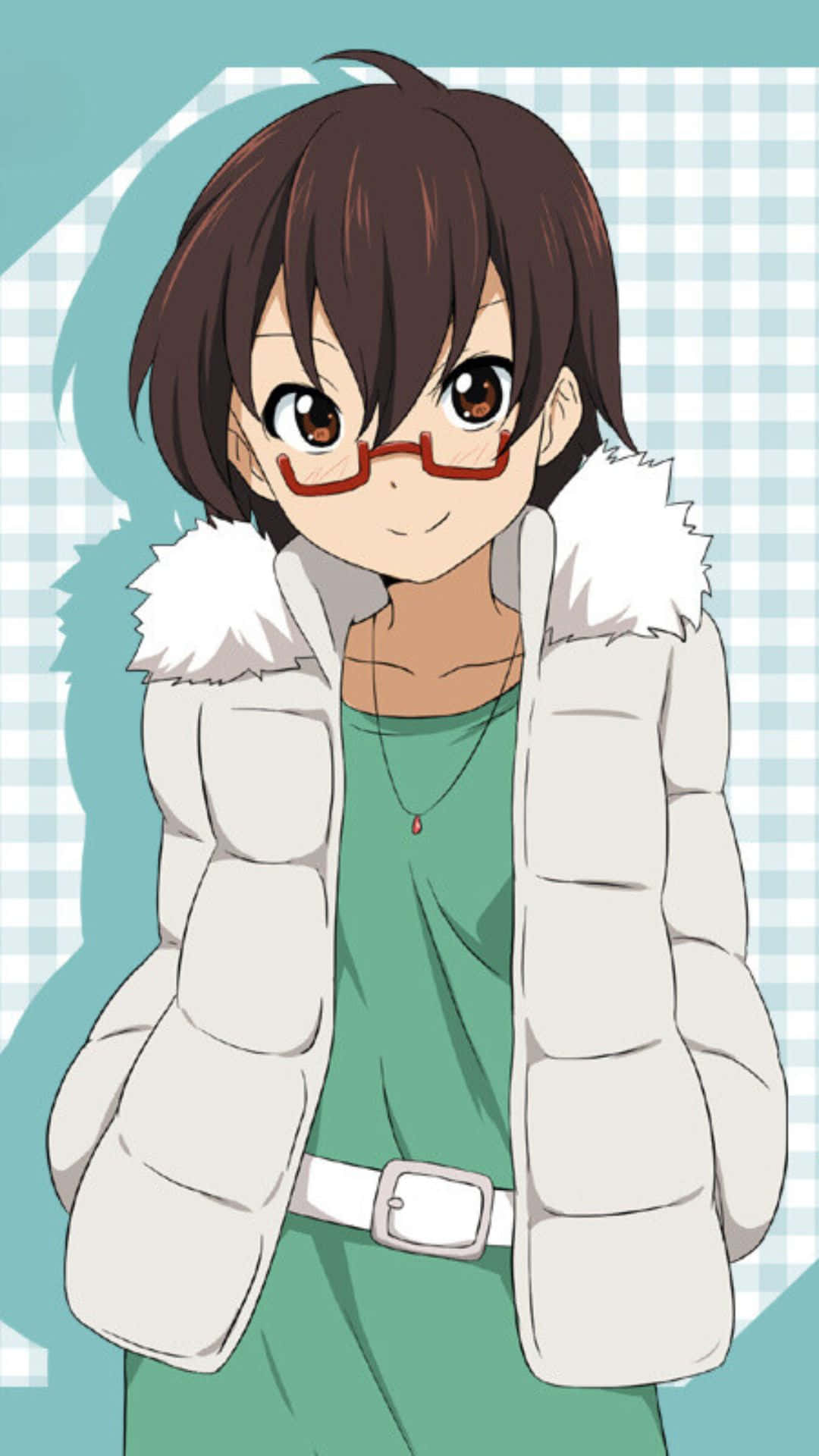 Nodoka Manabe, brown hair, red glasses, Full HD Phone Wallpaper