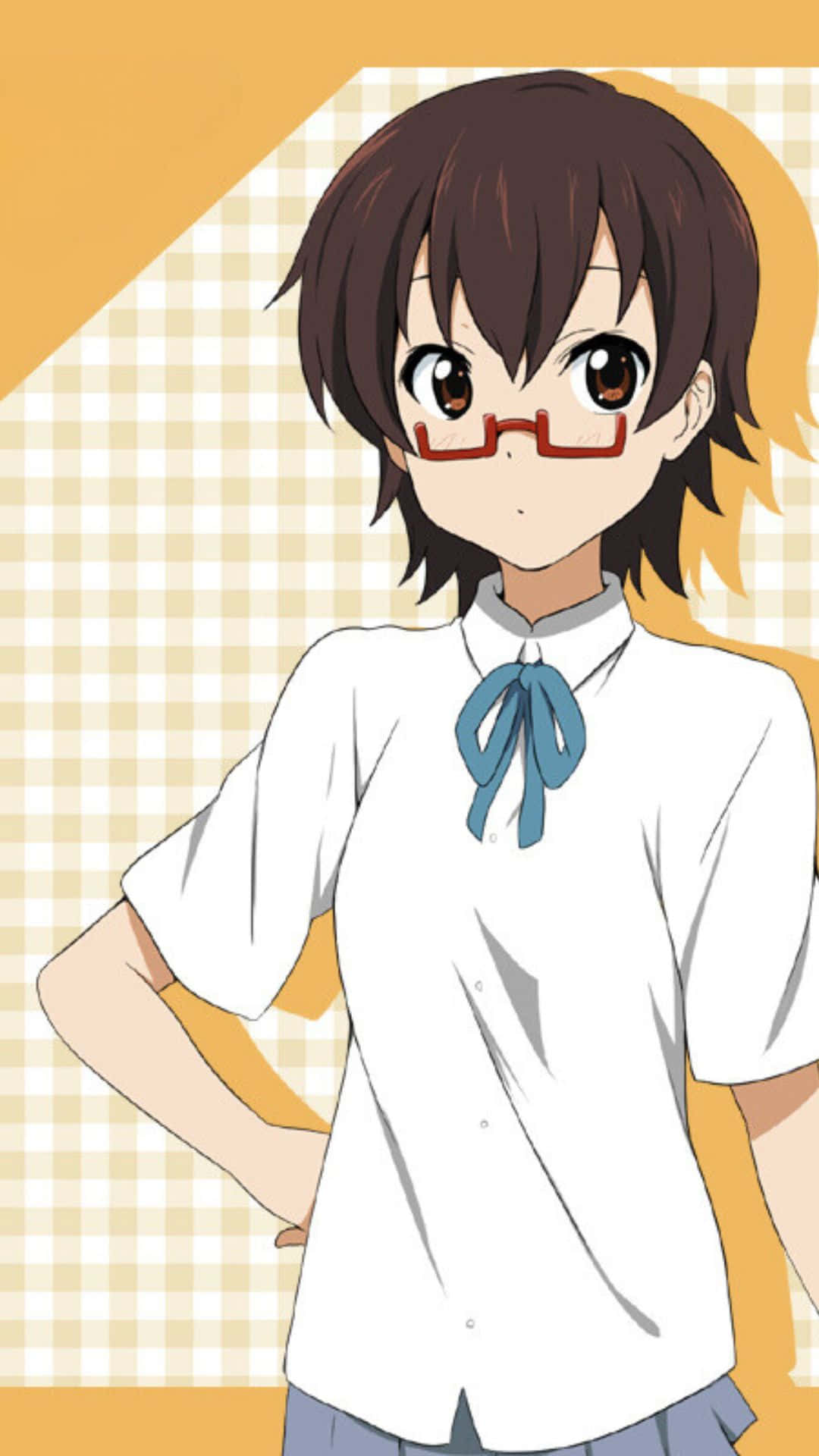 Nodoka Manabe, brown hair, red glasses, Full HD Phone Wallpaper