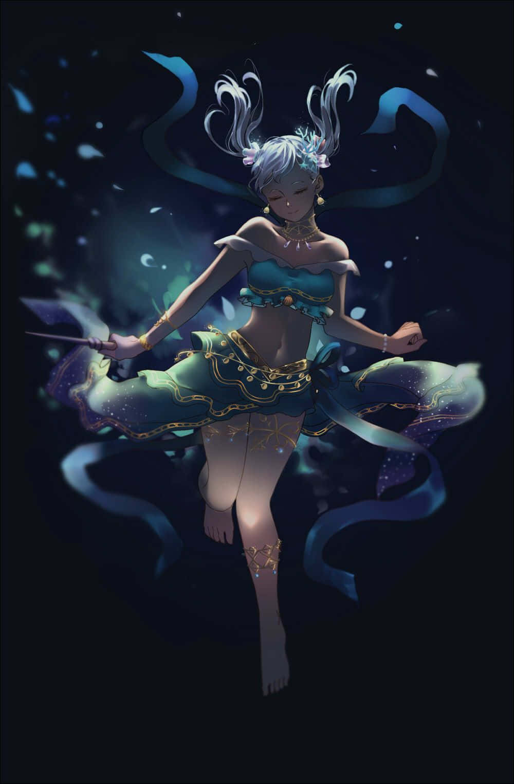 Noelle Silva, silver hair, blue ribbons, HD Phone Wallpaper
