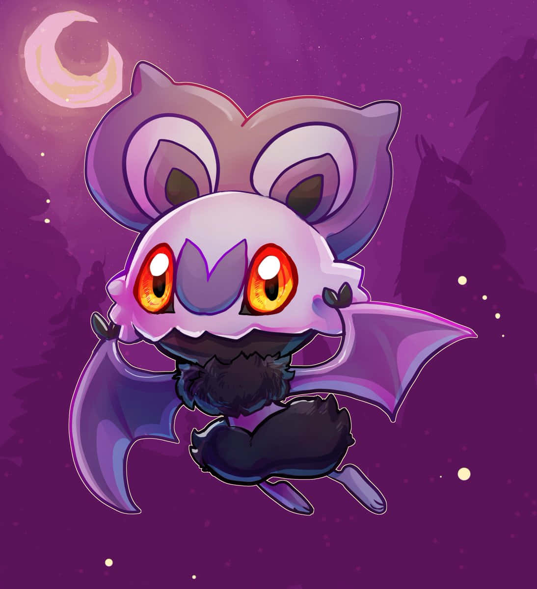 Noibat, purple night sky, crescent moon, SD Phone Wallpaper