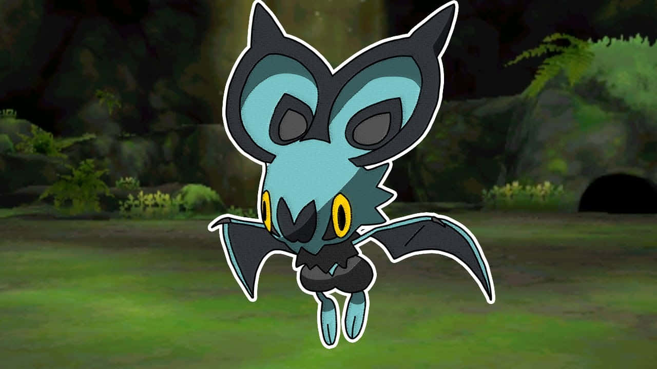 Shiny Noibat, teal and black coloring, mossy forest clearing, HD Desktop Wallpaper