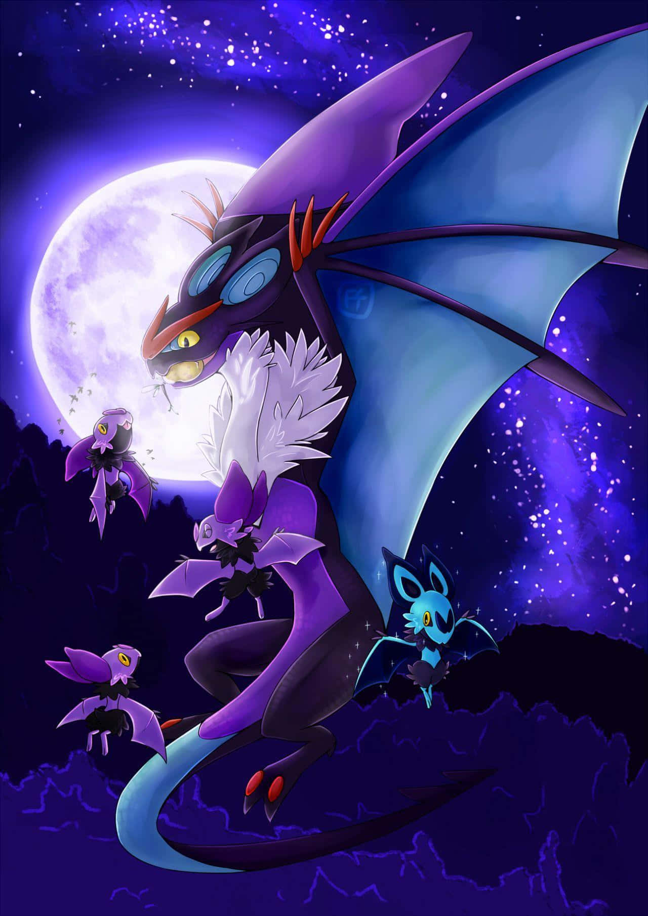 Noivern, moonlit sky, full moon, HD Phone Wallpaper