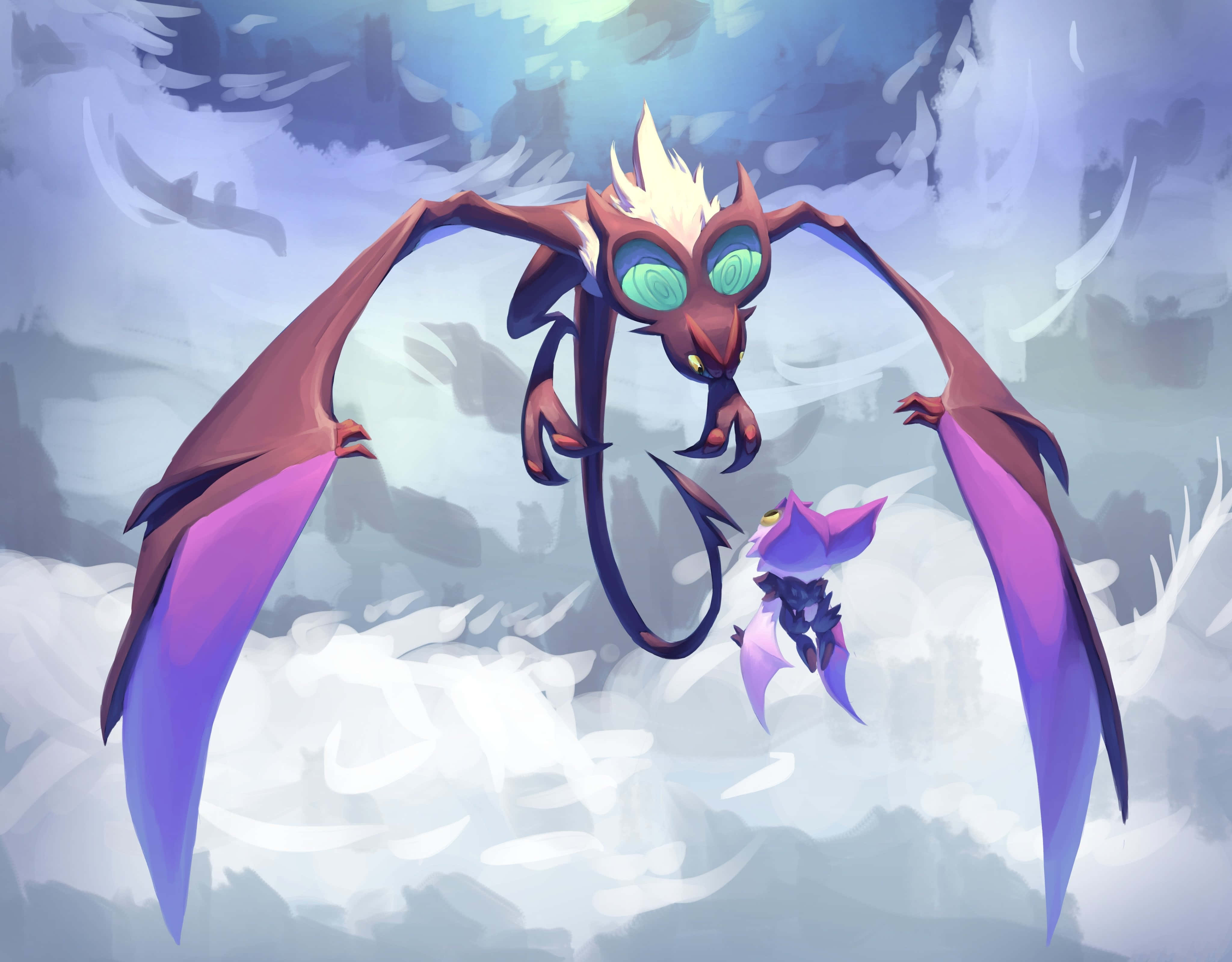 Noivern, glowing green eyes, purple wings, 4K Desktop Wallpaper