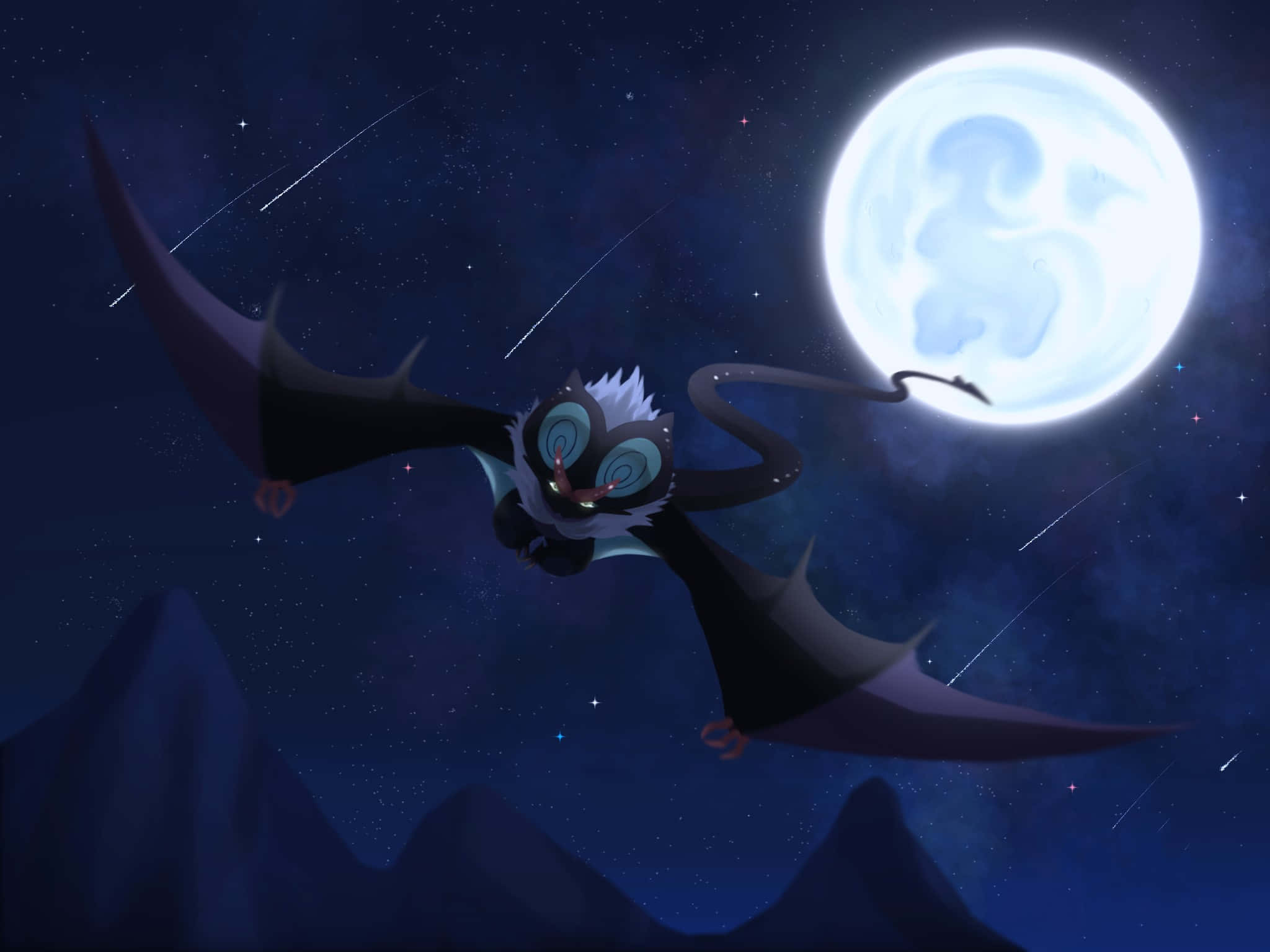 Noivern, moonlight, starry night sky, Full HD Desktop Wallpaper