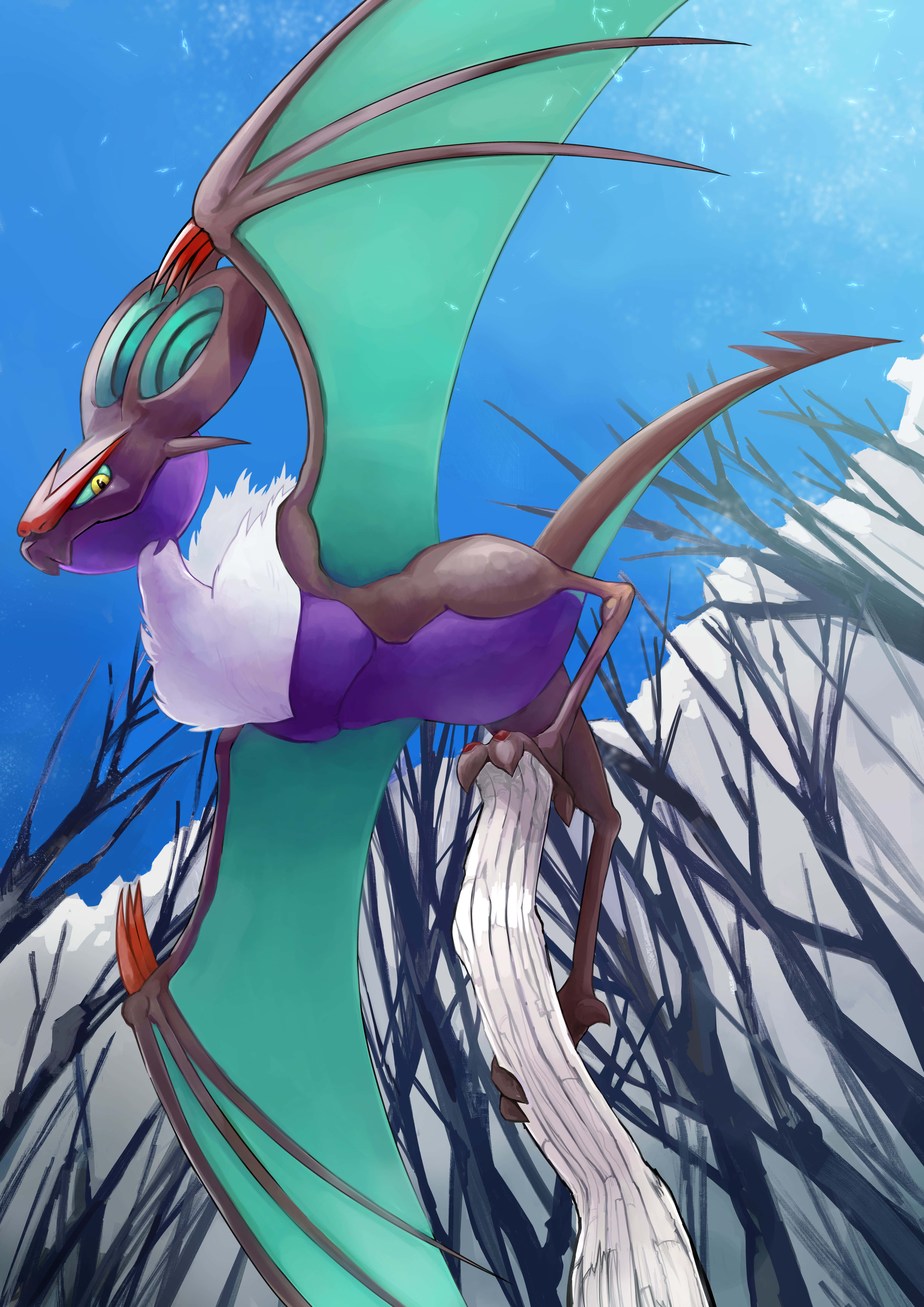 Noivern, purple, teal, 5K Phone Wallpaper