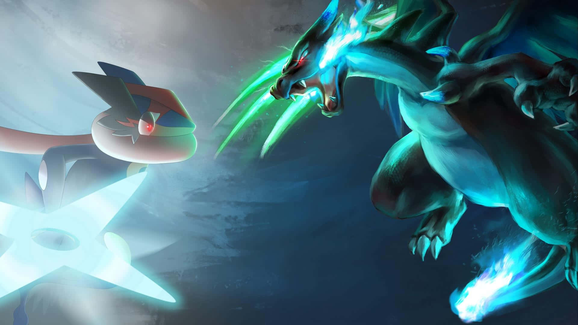 Noivern, glowing blue dragon, green energy claws, Full HD Desktop Wallpaper