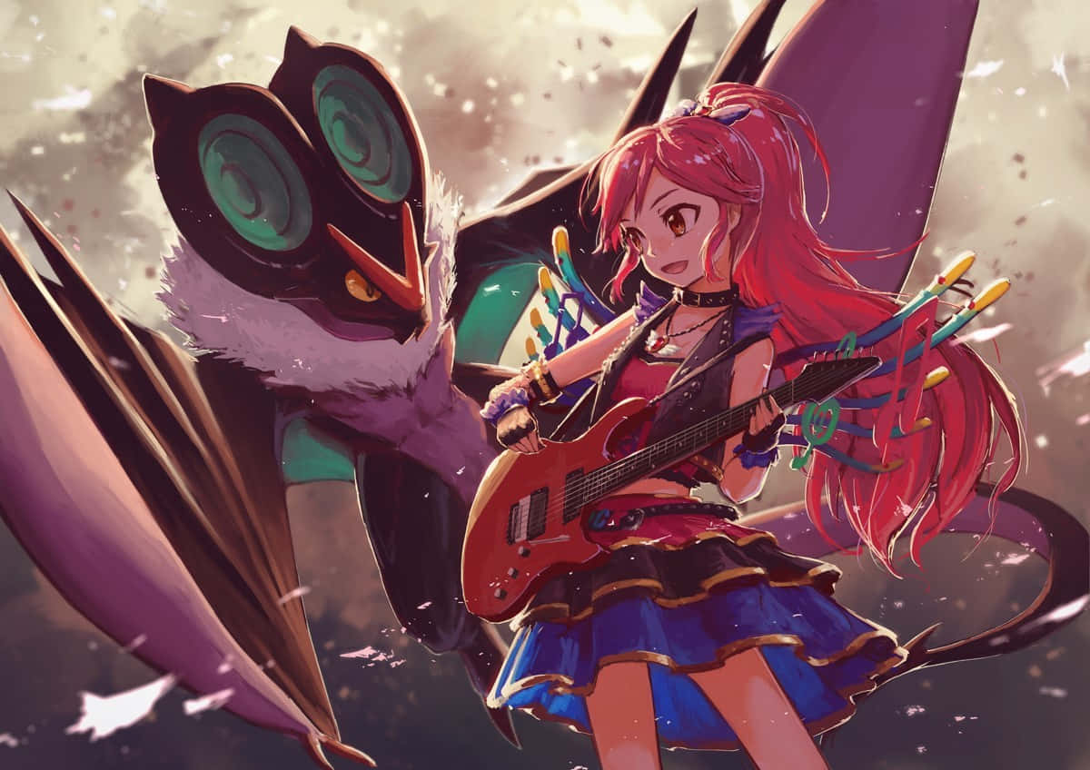 Noivern, red electric guitar, owl-like creature, SD Desktop Wallpaper