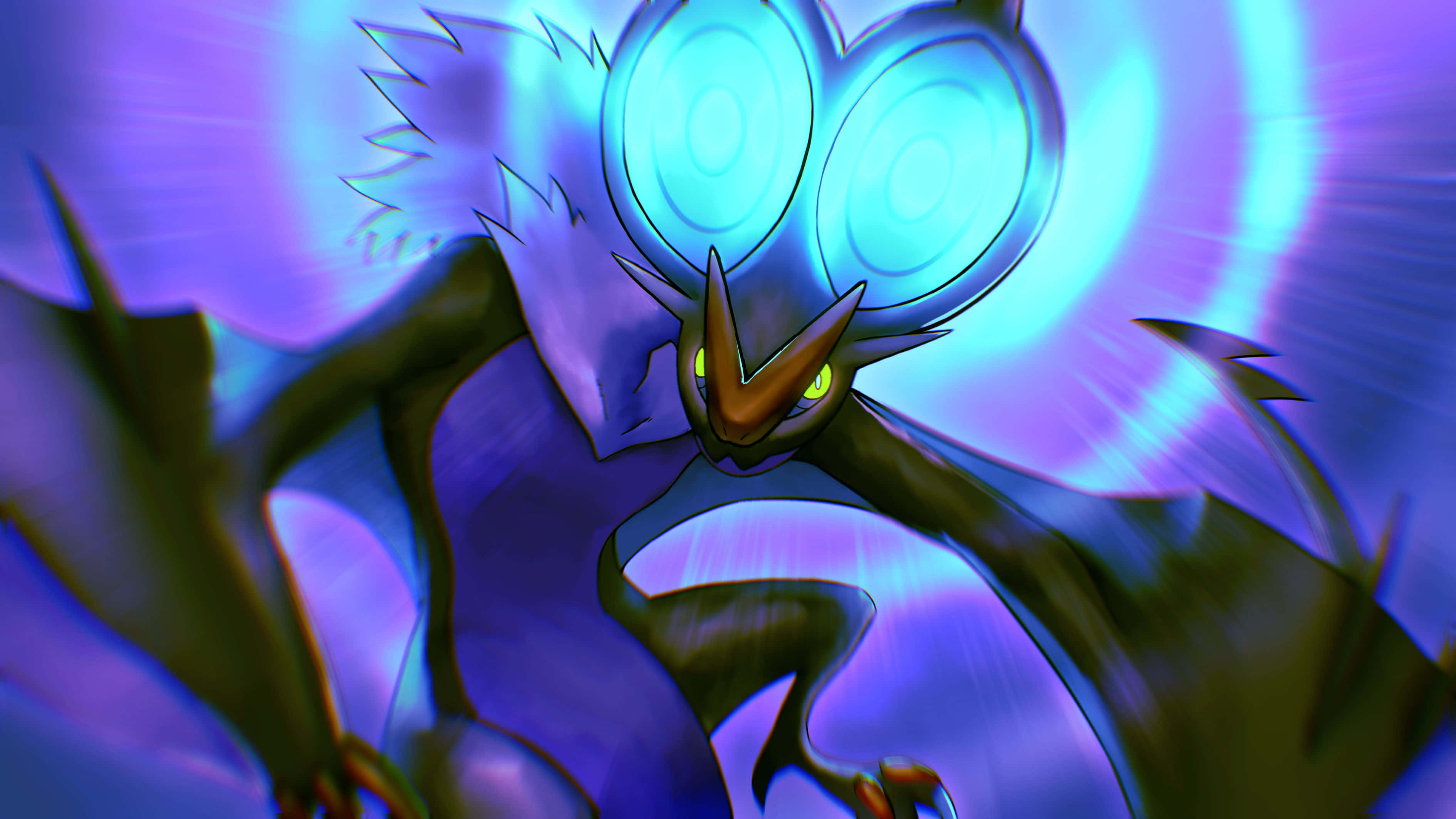 Noivern, glowing blue and purple, large eyes, 2K Desktop Wallpaper