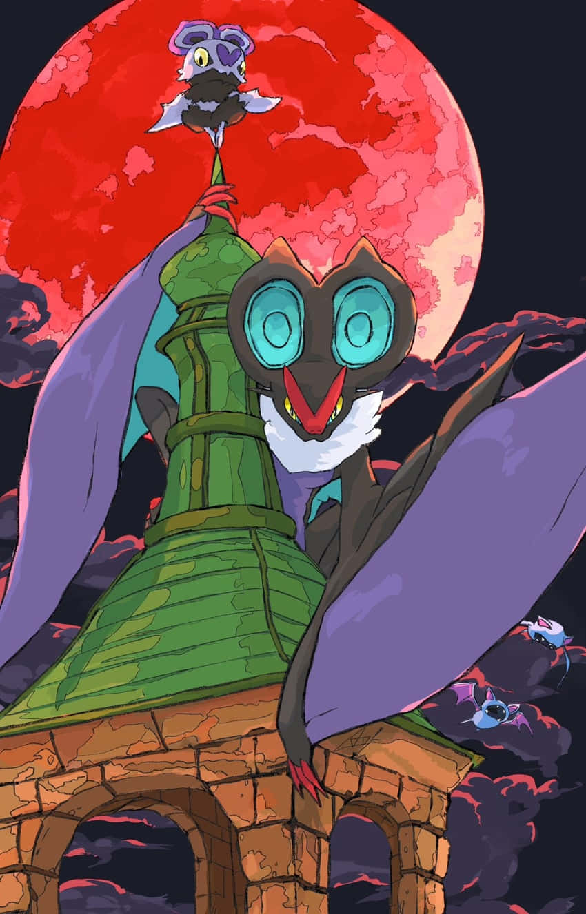 Noivern, moonlit night, green-roofed tower, HD Phone Wallpaper