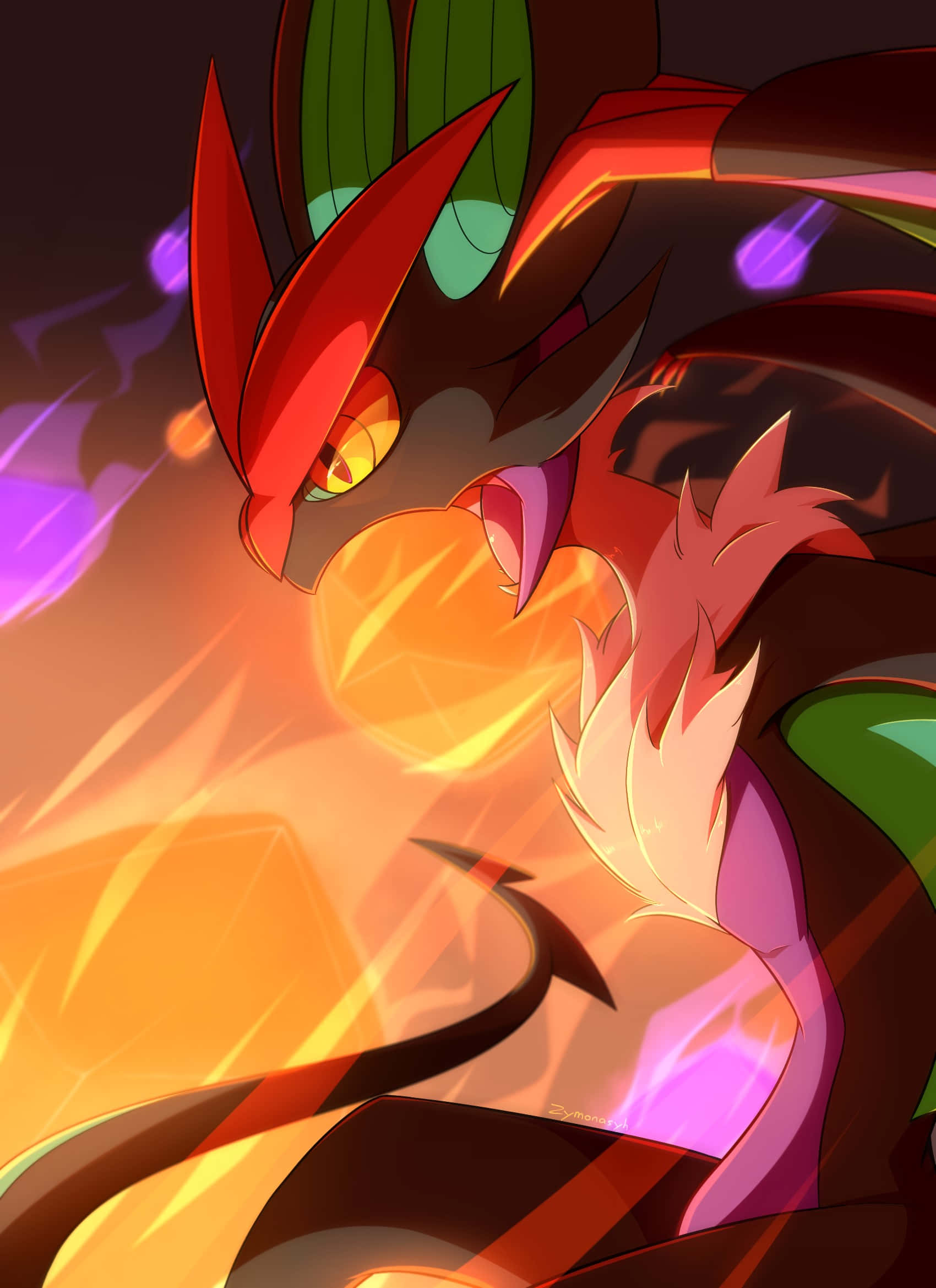 Noivern, fiery anime dragon, glowing orange eyes, Full HD Phone Wallpaper