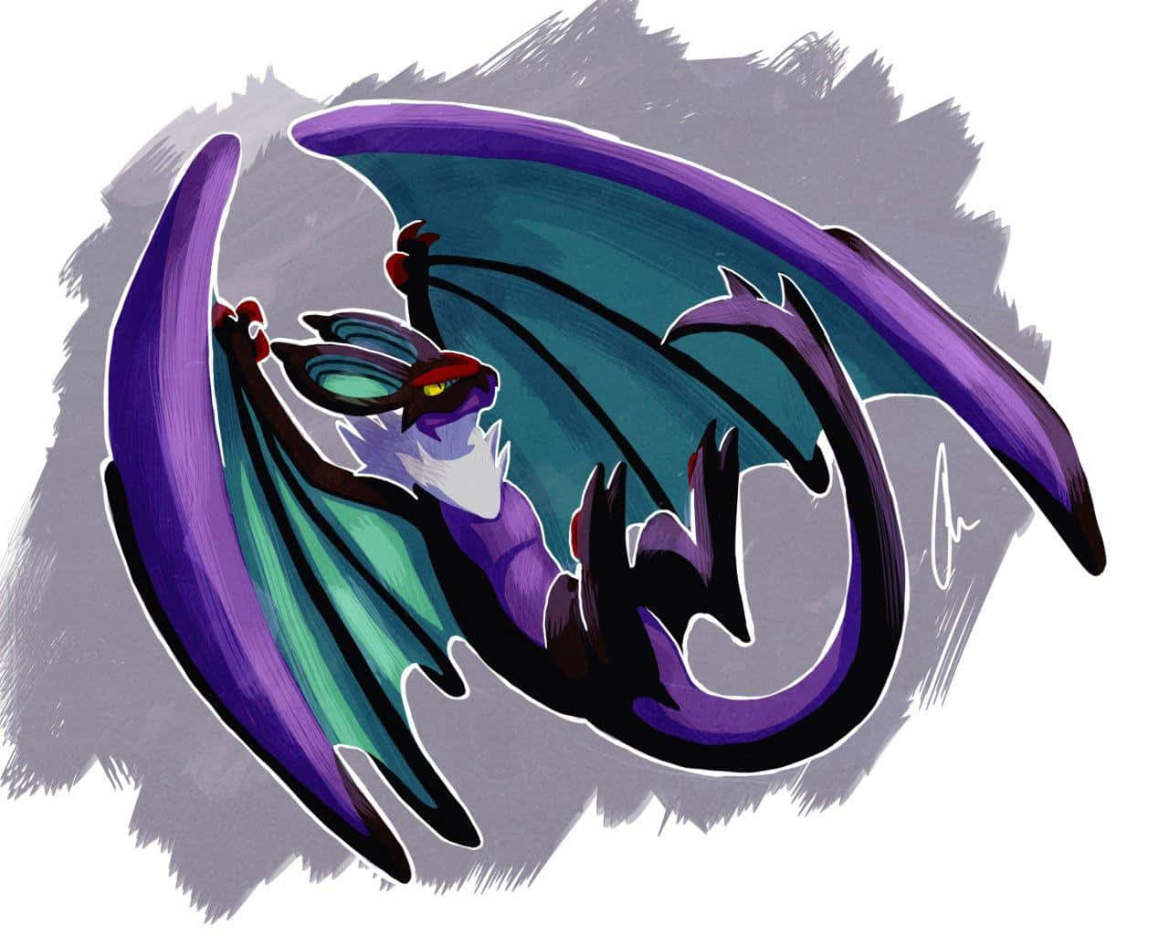 Noivern, purple, teal, HD Desktop Wallpaper