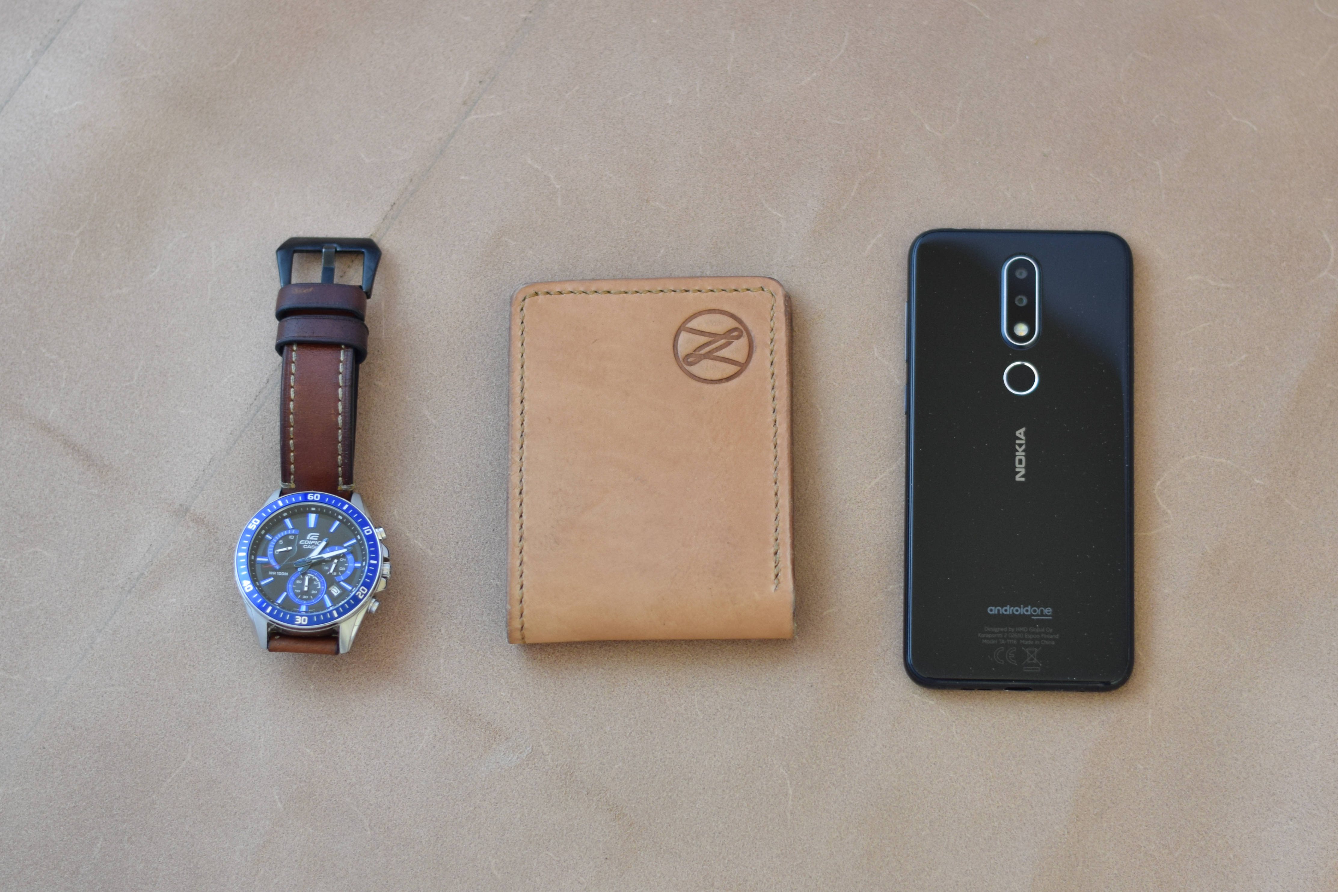 Nokia phone, black Nokia phone, blue-faced chronograph watch, 4K Desktop Wallpaper