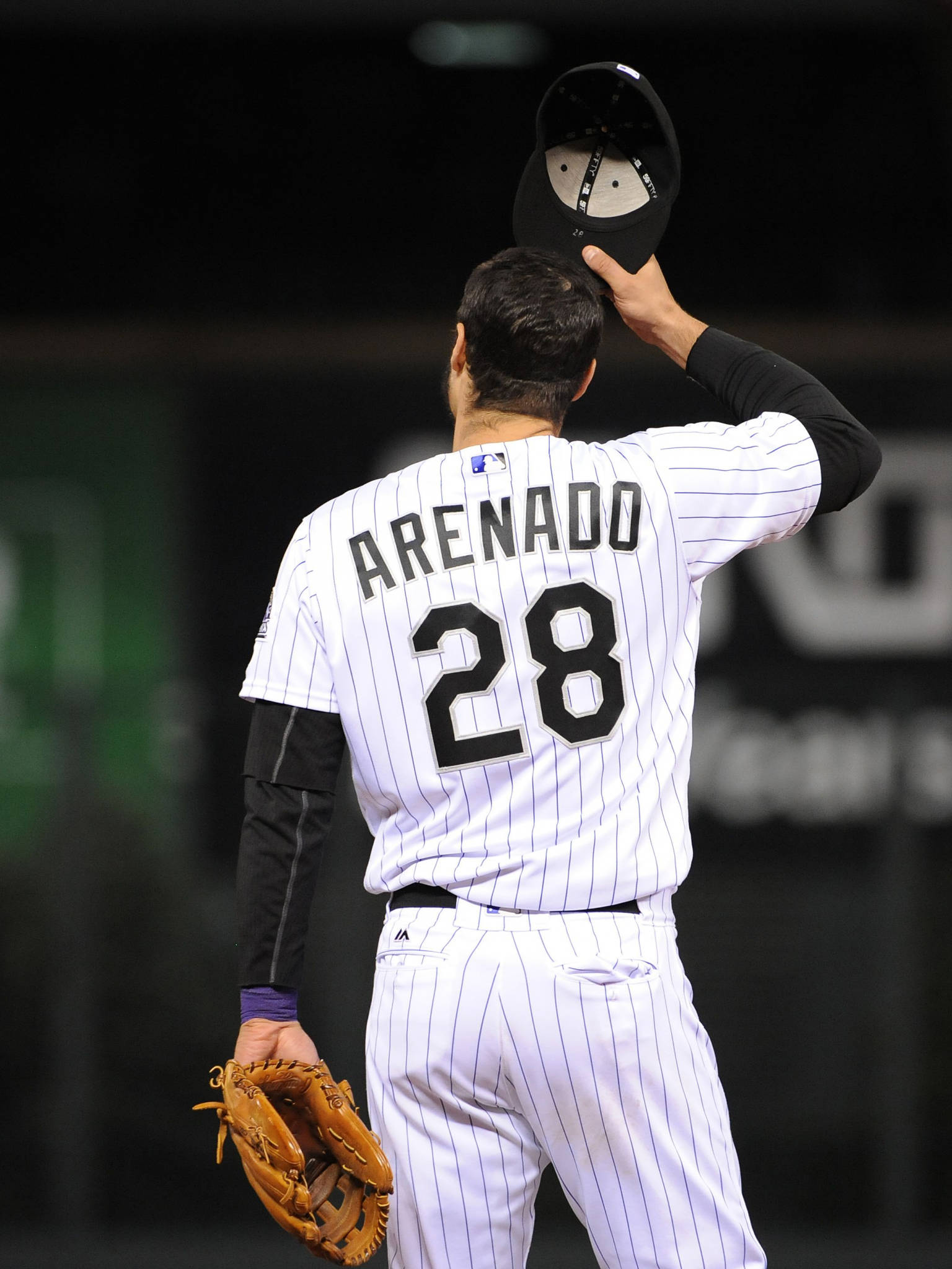 Nolan Arenado, number 28, pinstripe uniform, Full HD Phone Wallpaper
