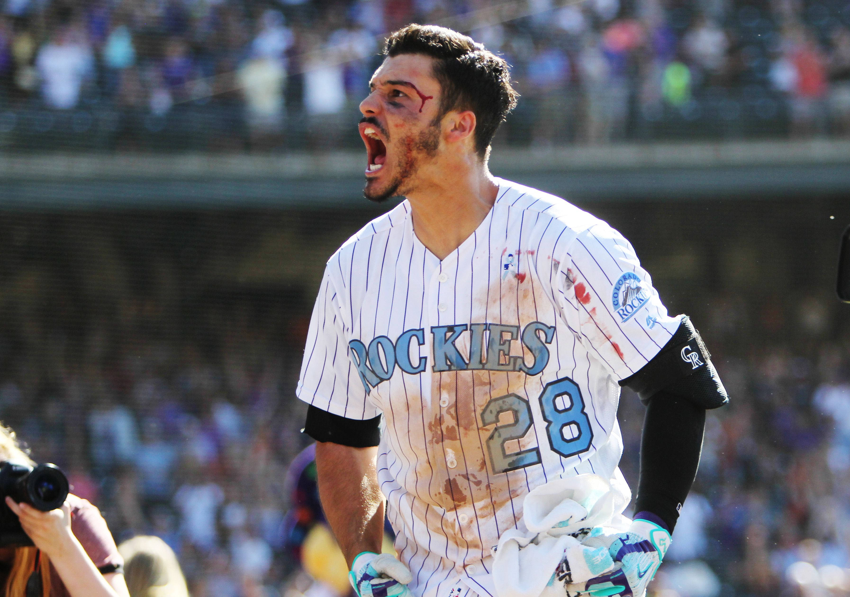 Nolan Arenado, dirty jersey, bloodied face, 2K Desktop Wallpaper