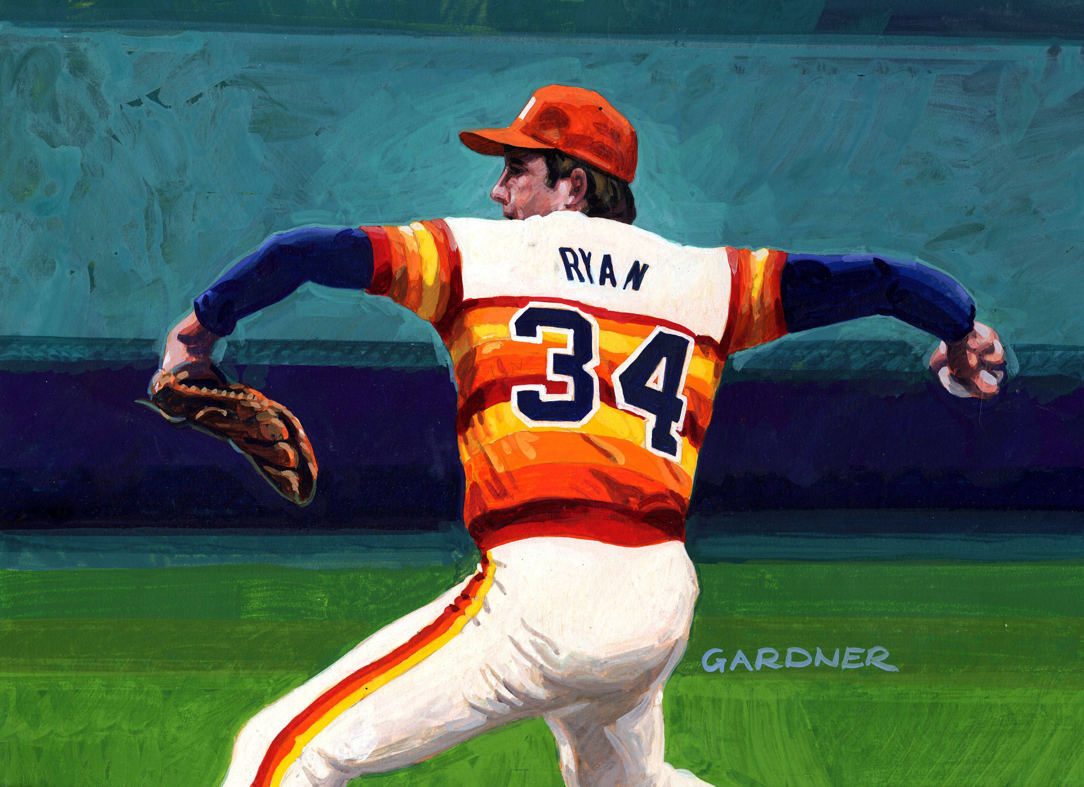 Nolan Ryan, number 34, vibrant orange and yellow jersey, 2K Desktop Wallpaper