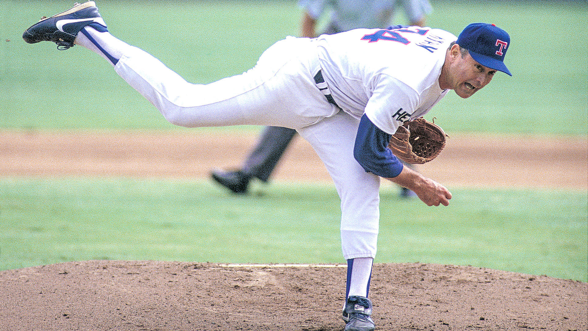 Nolan Ryan, white uniform, blue accents, Full HD Desktop Wallpaper