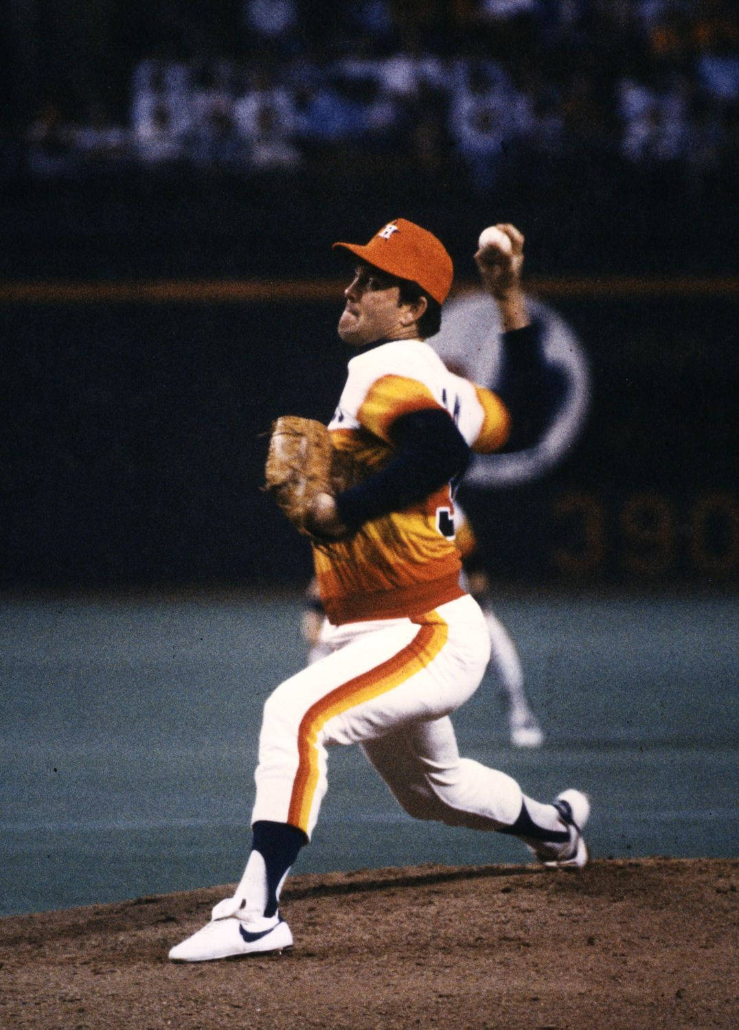 Nolan Ryan, orange and white uniform, stadium lights, HD Phone Wallpaper