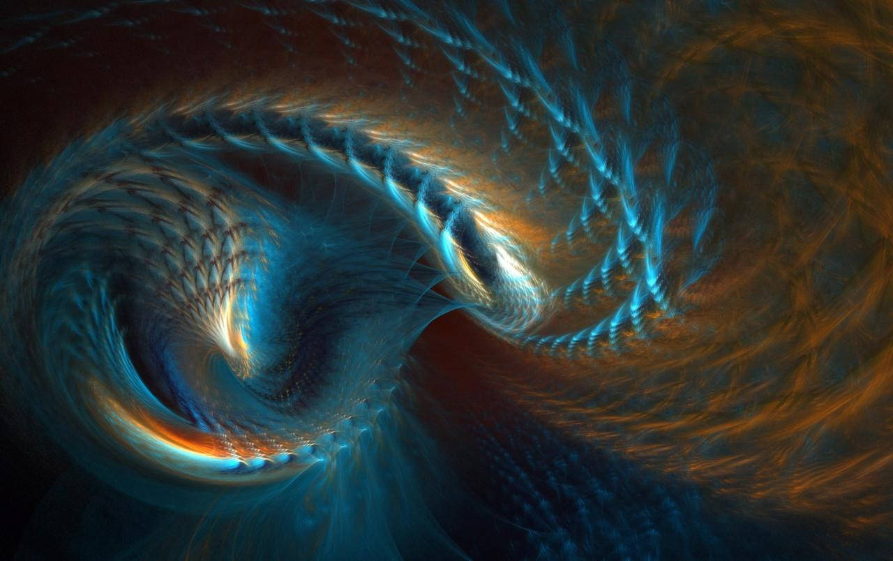 glowing blue, orange fractal tendrils, cosmic vortex, HD Desktop Wallpaper
