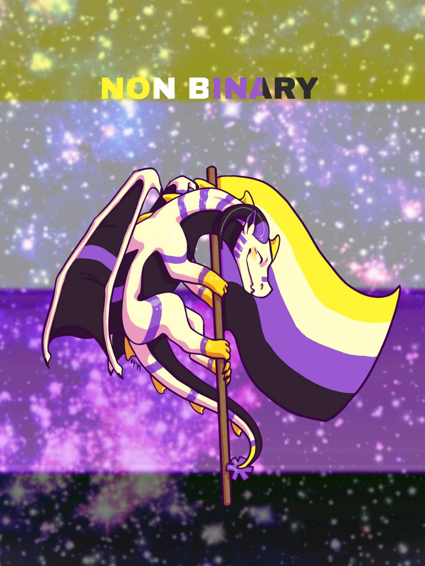 rainbow flag, purple and yellow stripes, starry cosmic background, Full HD Phone Wallpaper