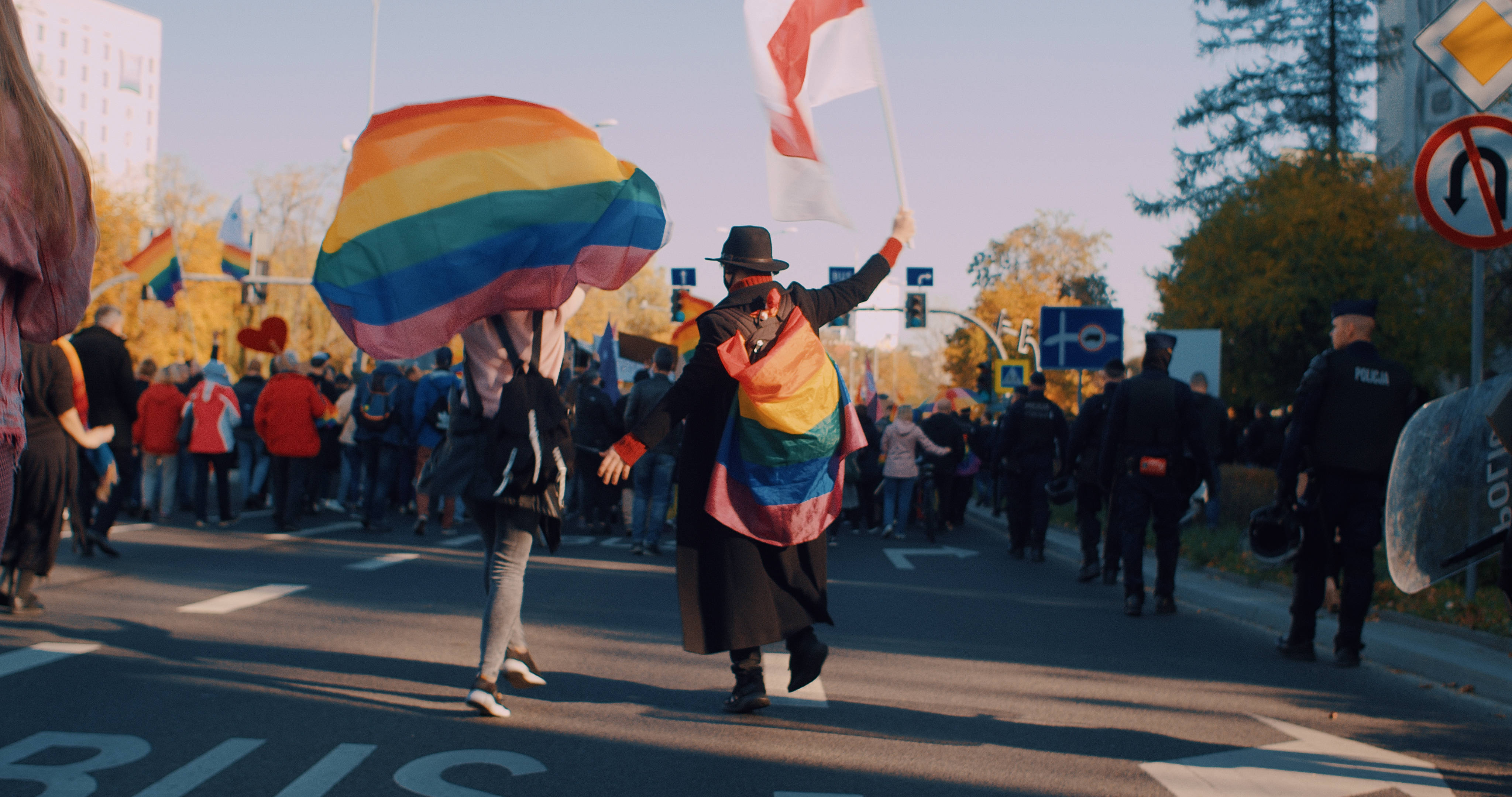 rainbow flag, Pride parade, city street, 4K Desktop Wallpaper