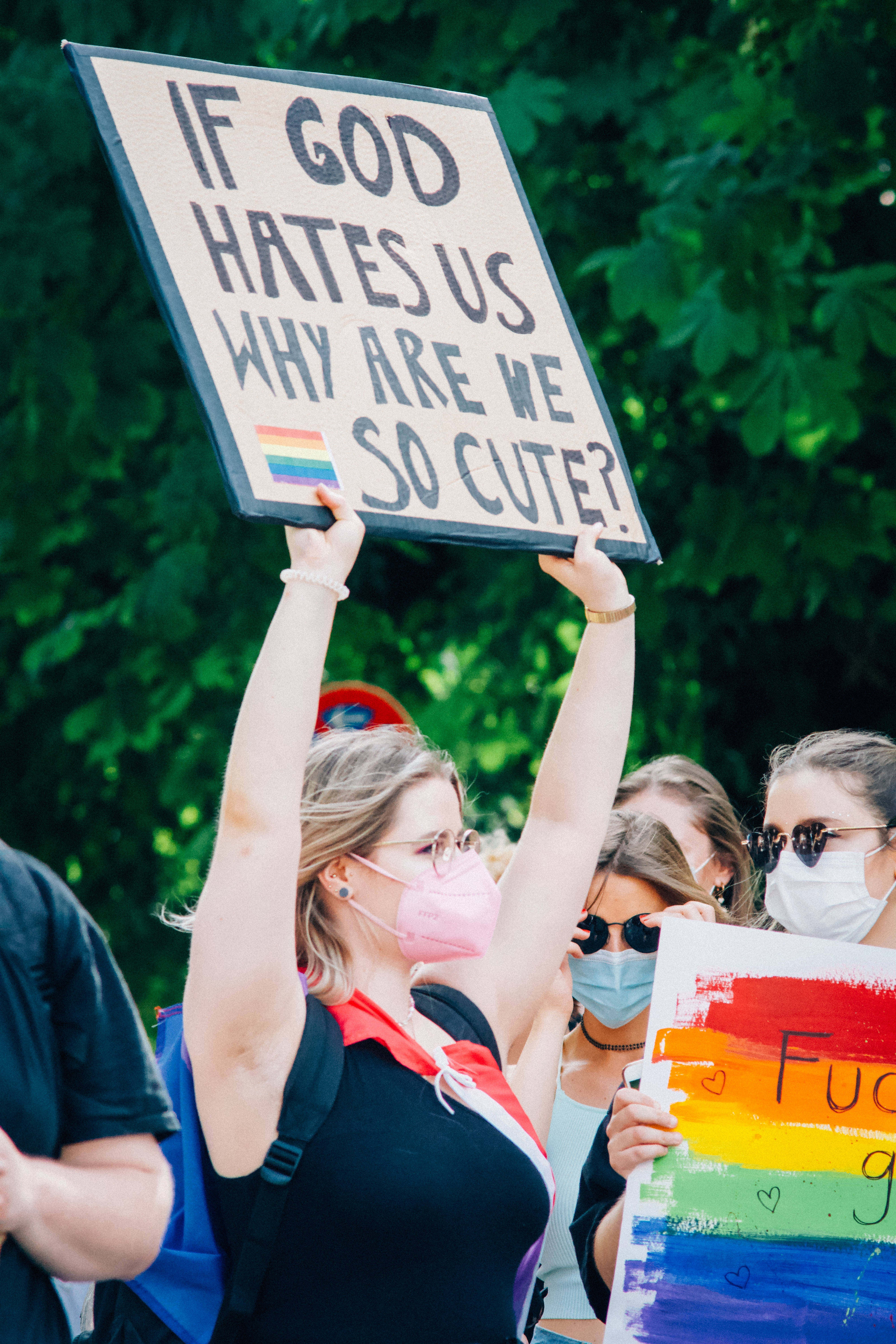 Non-Binary Cute Placard, rainbow flag, Pride march, 5K Phone Wallpaper