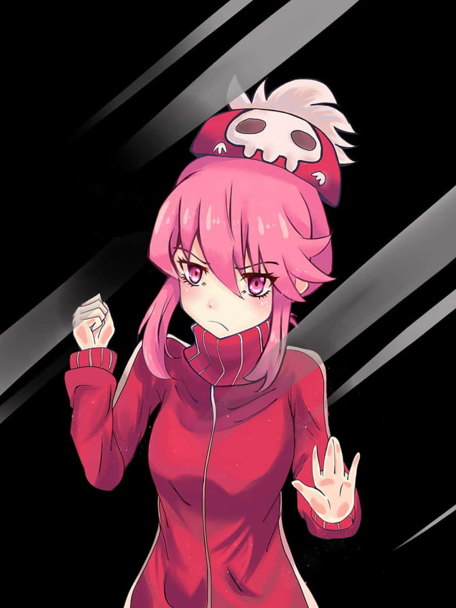 Nonon Jakuzure, pink-haired anime girl, red hoodie, SD Phone Wallpaper