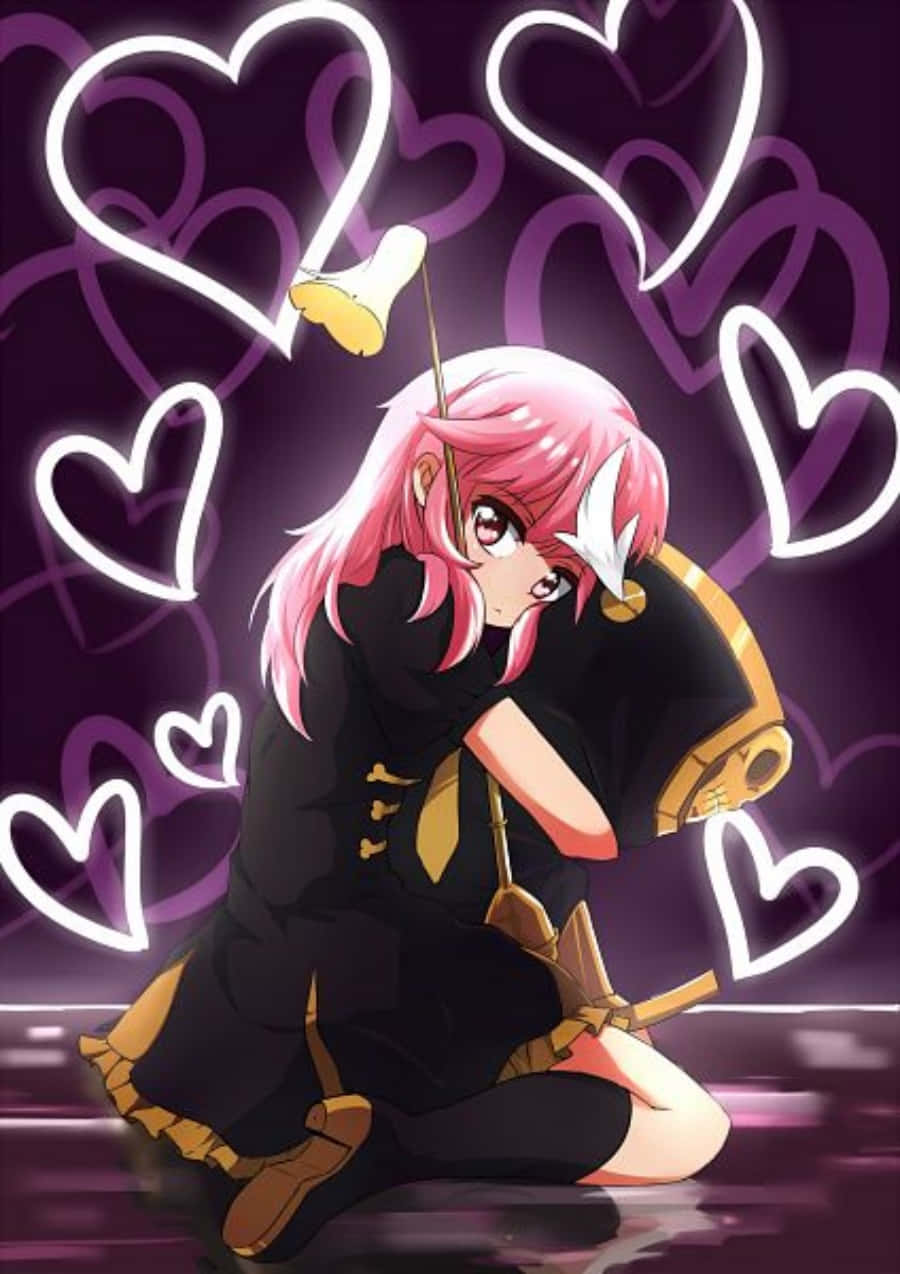 Nonon Jakuzure, pink-haired anime girl, glowing white hearts, SD Phone Wallpaper