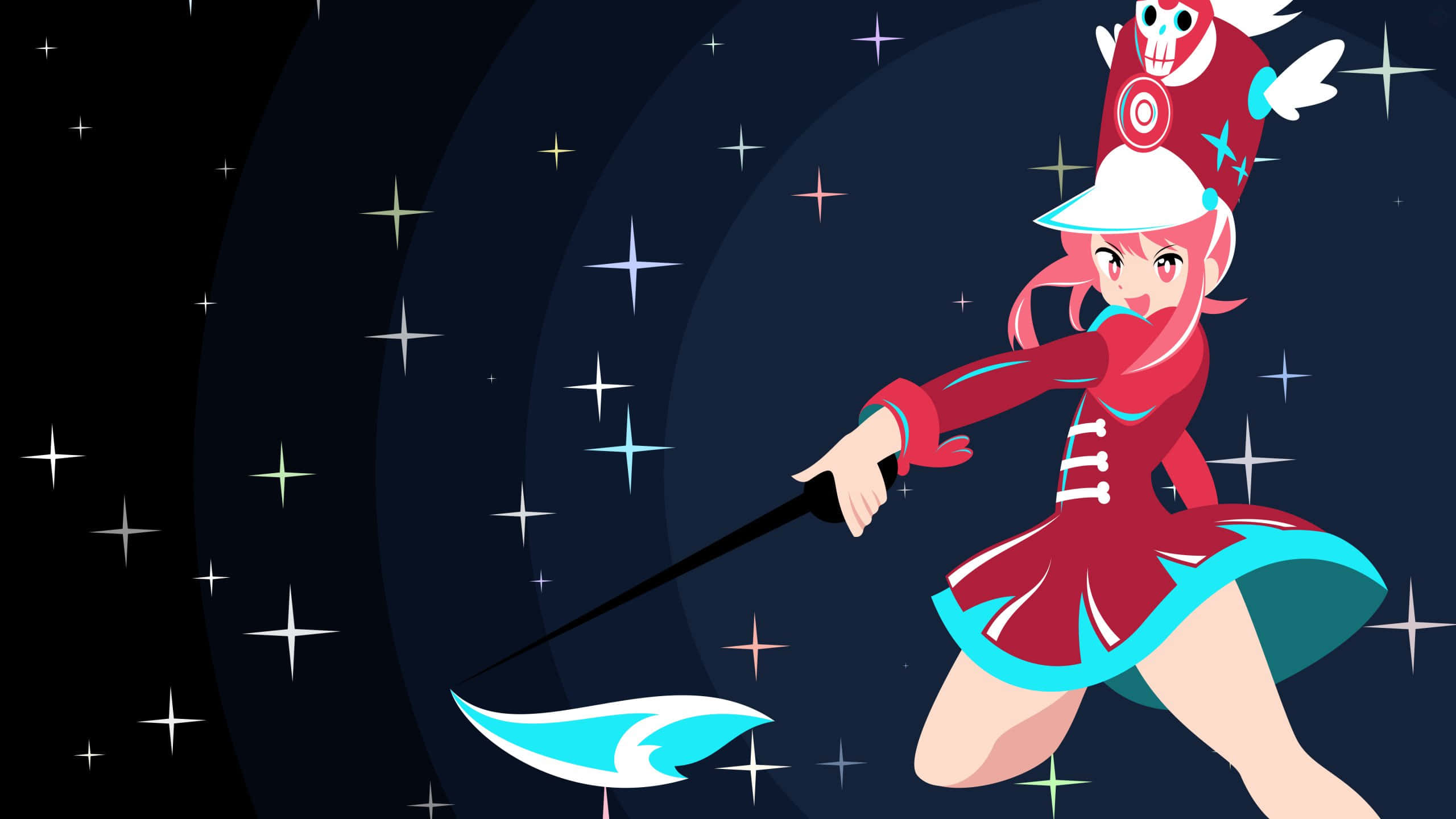 Nonon Jakuzure, red and teal outfit, glowing sword, 2K Desktop Wallpaper
