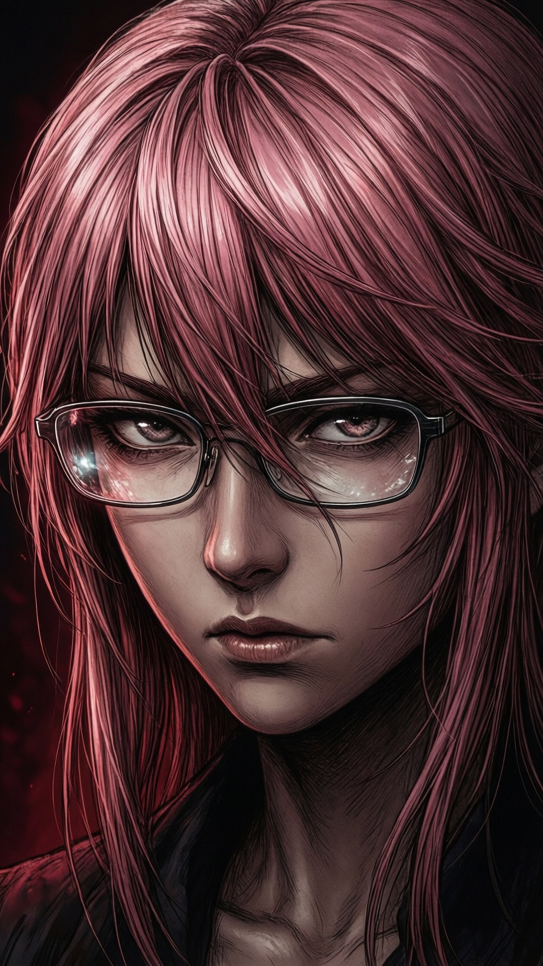 Nonon Jakuzure, long pink hair, glasses, Full HD Phone Wallpaper