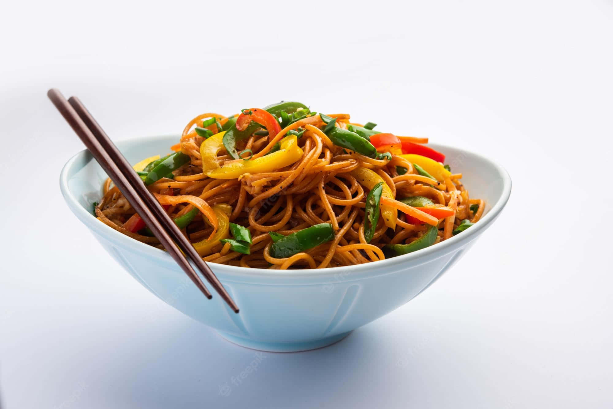 Chinese Stir-Fried Noodles, chili, light blue bowl, Full HD Desktop Wallpaper
