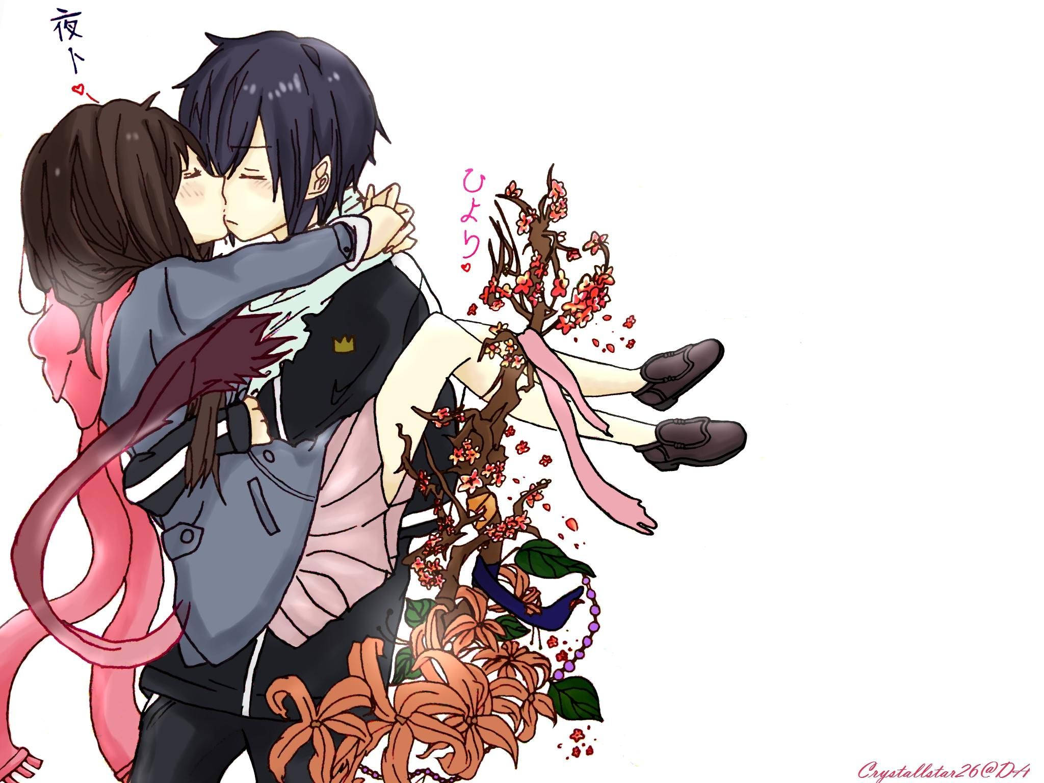 Noragami, cherry blossoms, orange lilies, Full HD Desktop Wallpaper