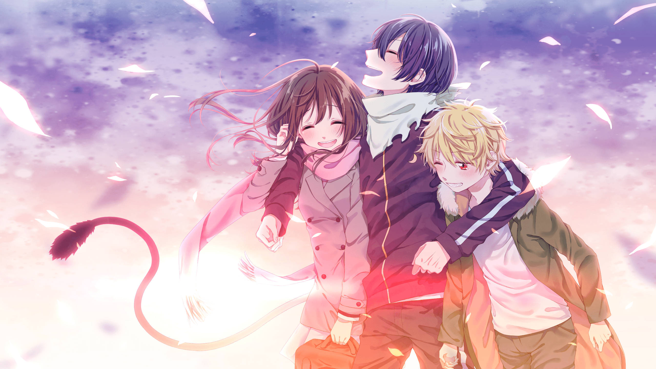 Noragami, cherry blossoms, soft purple sky, 2K Desktop Wallpaper