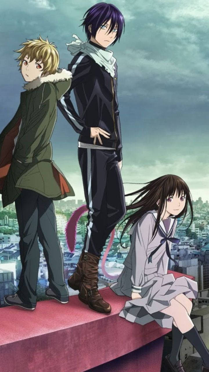 Noragami, rooftop, city, HD Phone Wallpaper