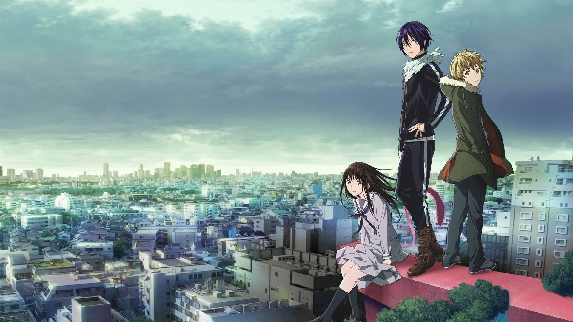 Noragami, cityscape, rooftop, Full HD Desktop Wallpaper