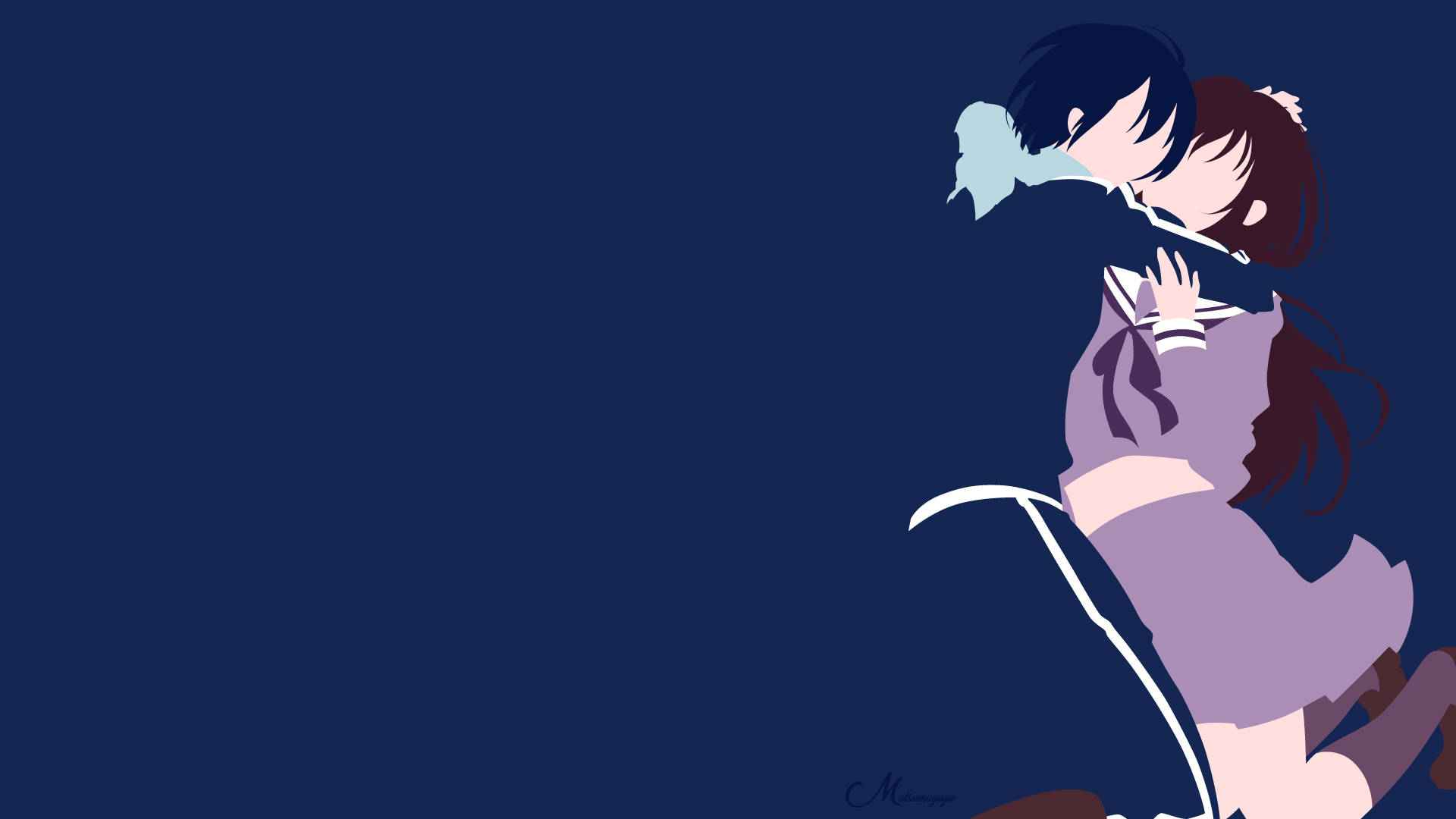 Noragami, anime couple, deep blue background, Full HD Desktop Wallpaper
