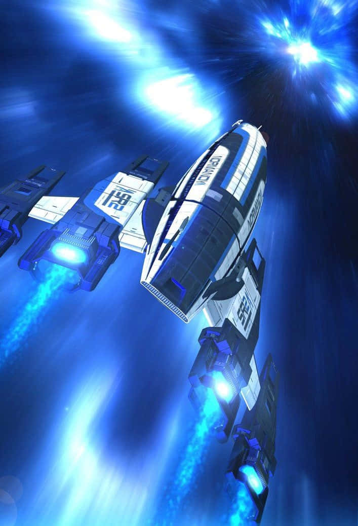 Normandy SR-2, glowing blue engines, cosmic tunnel, SD Phone Wallpaper