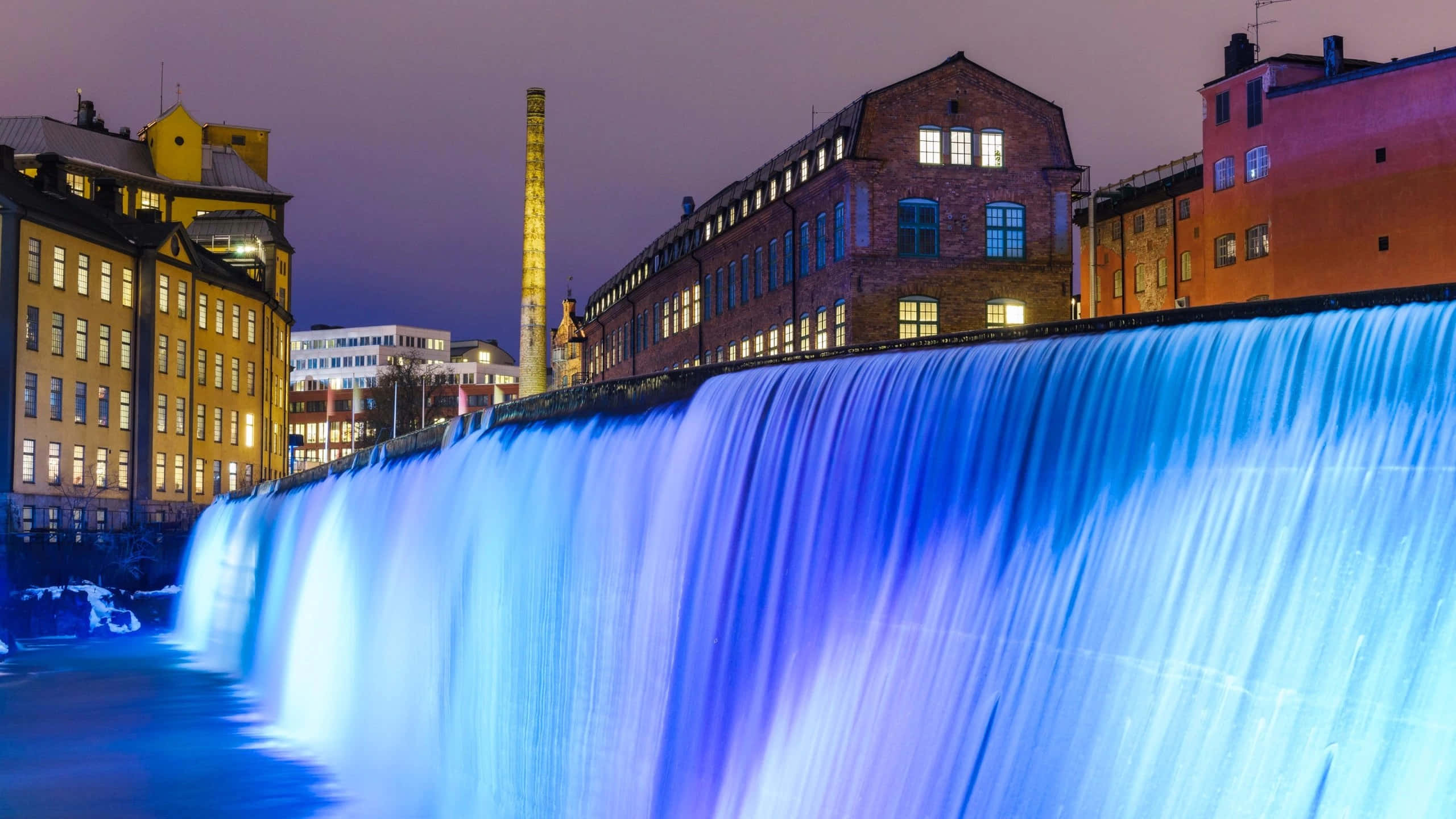 Norrköping, industrial landscape, dusk, 2K Desktop Wallpaper