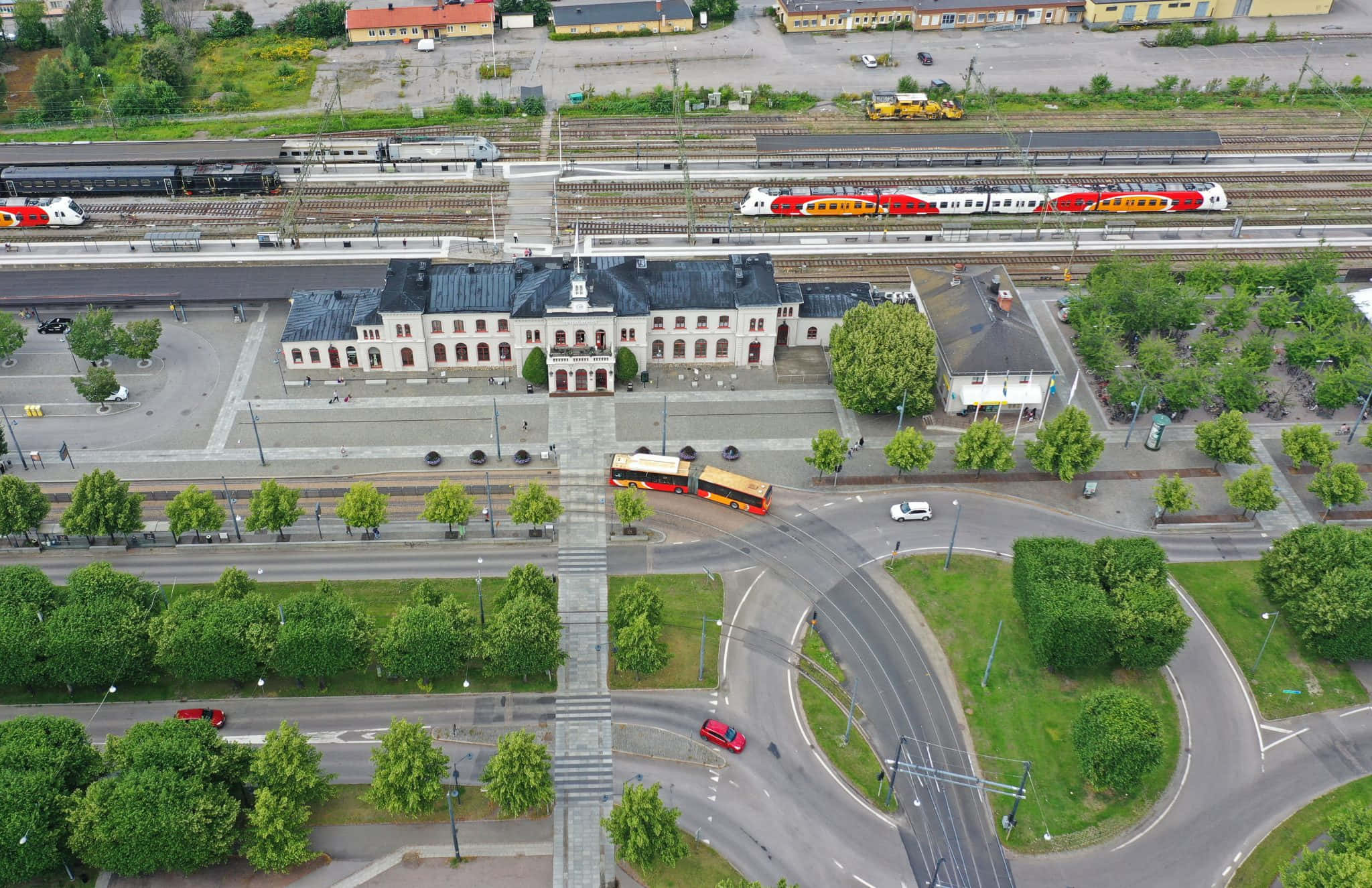 Norrköping, train station, red trains, Full HD Desktop Wallpaper