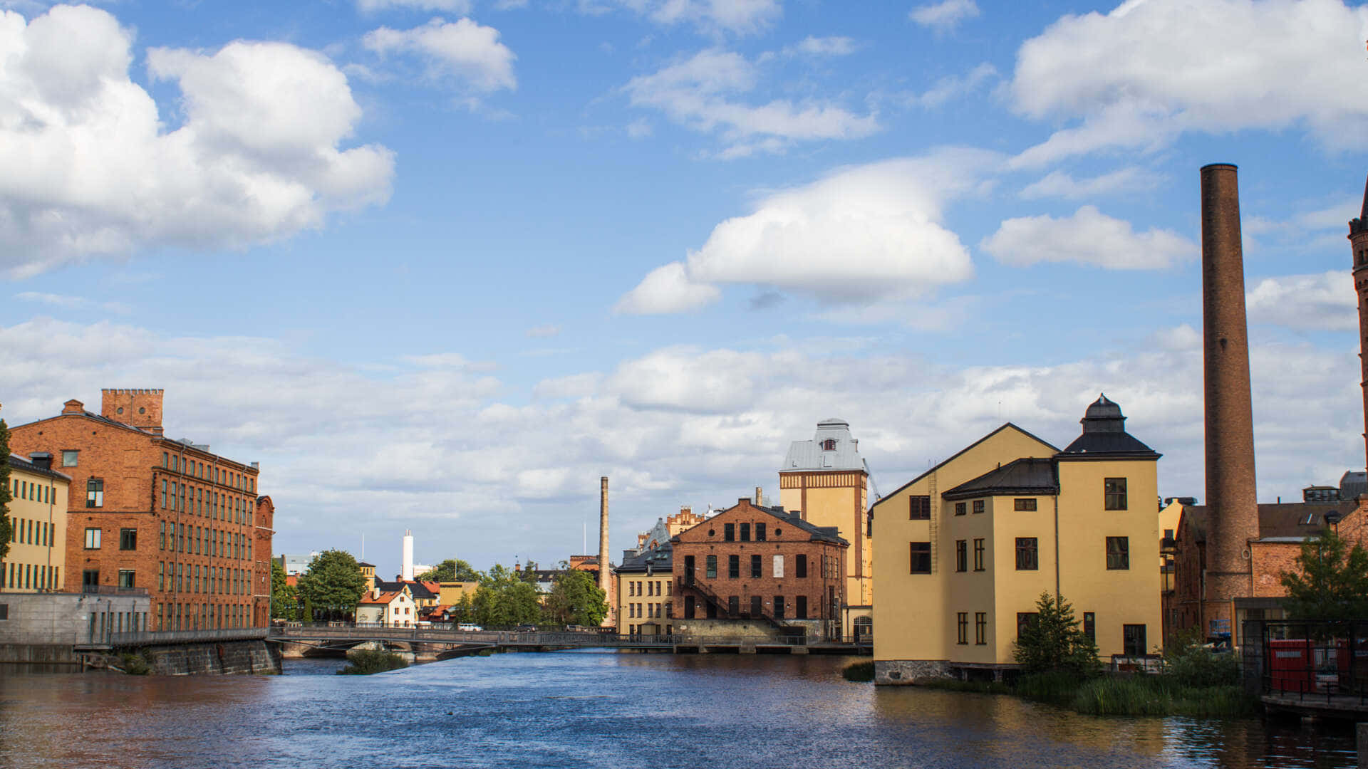 Norrköping, industrial landscape, river view, Full HD Desktop Wallpaper