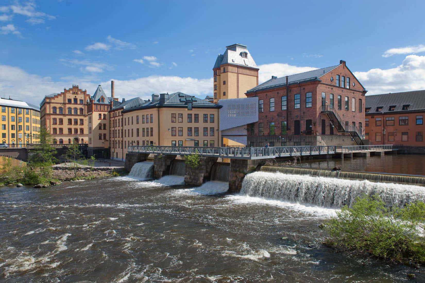Norrköping, river, stone weirs, HD Desktop Wallpaper