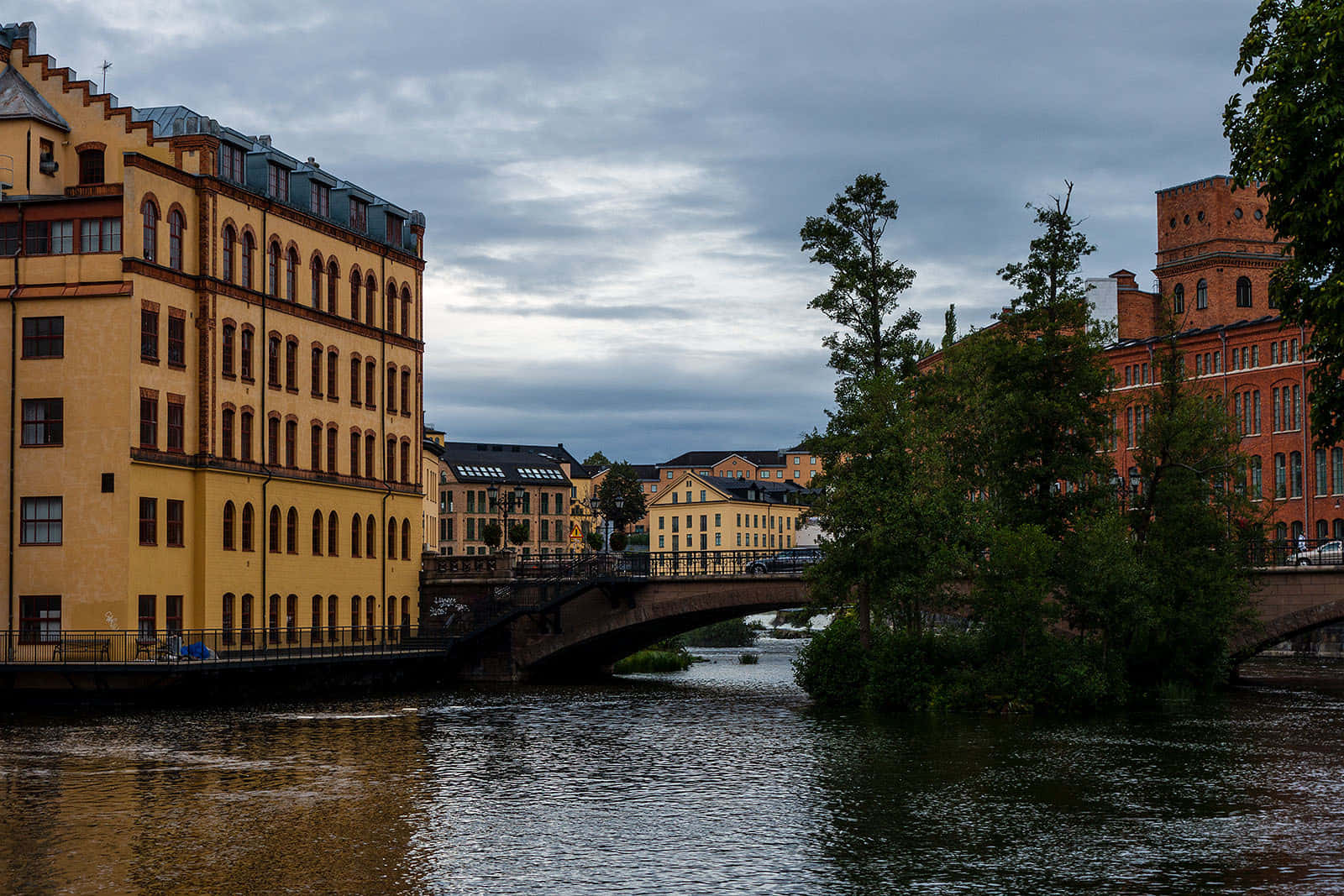 Norrköping, stone bridge, calm river, HD Desktop Wallpaper