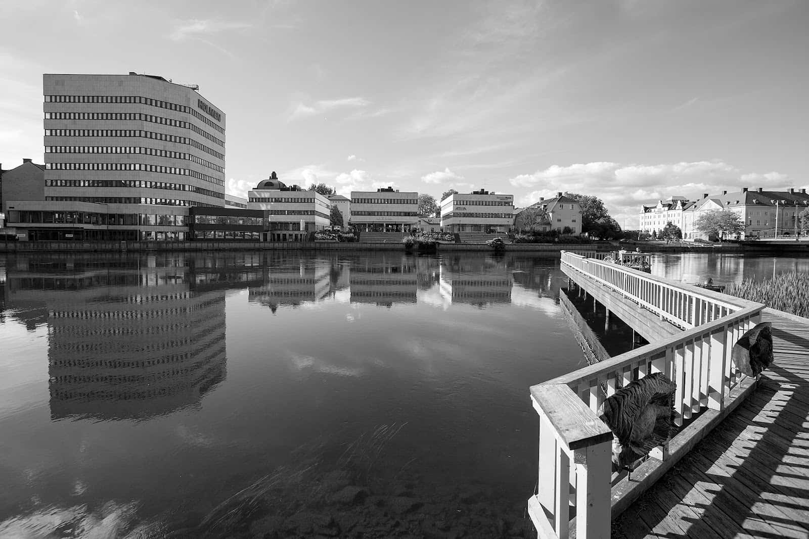 Norrköping, riverfront, calm water, HD Desktop Wallpaper