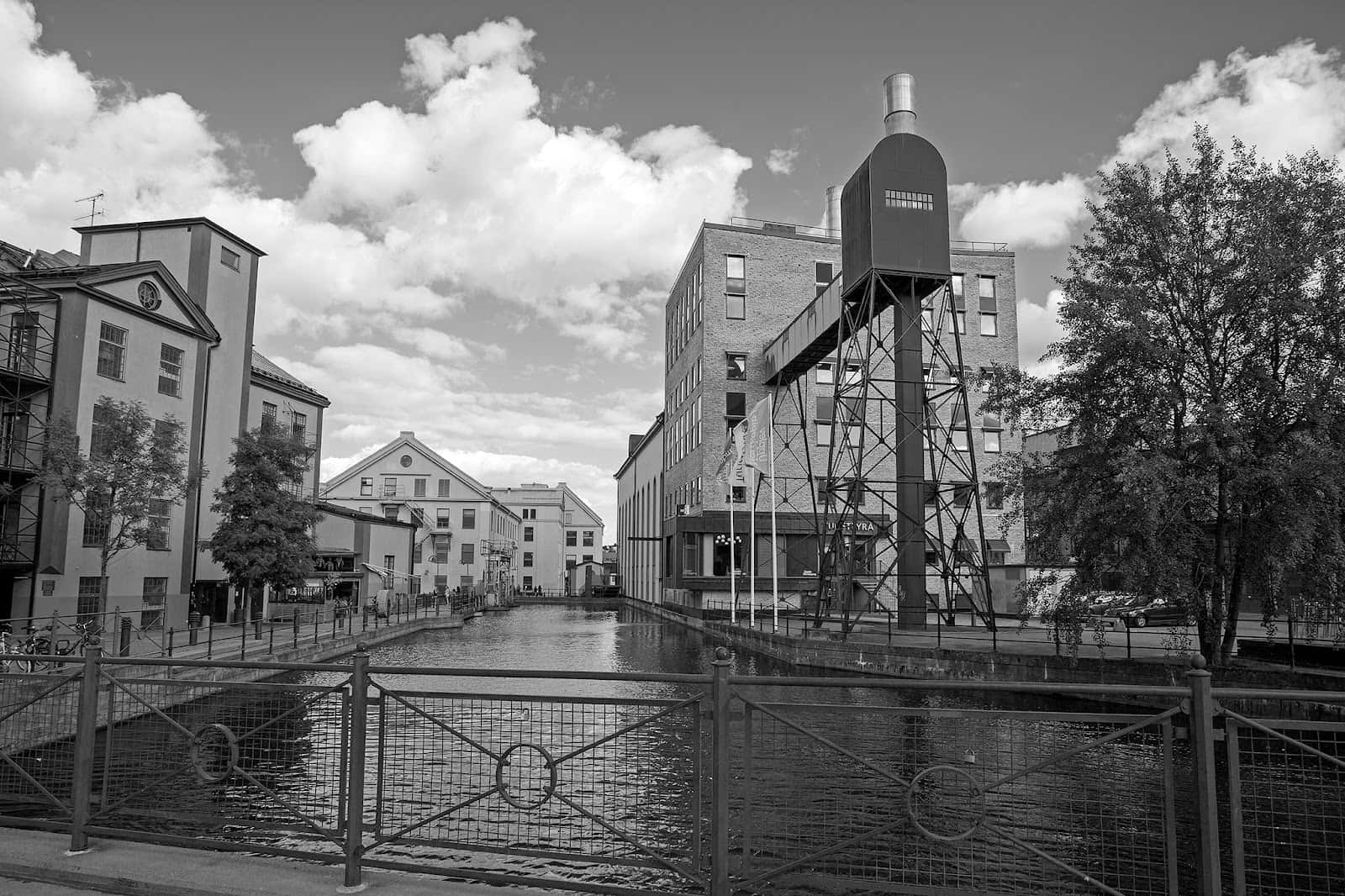 Norrköping, industrial landscape, black and white, HD Desktop Wallpaper