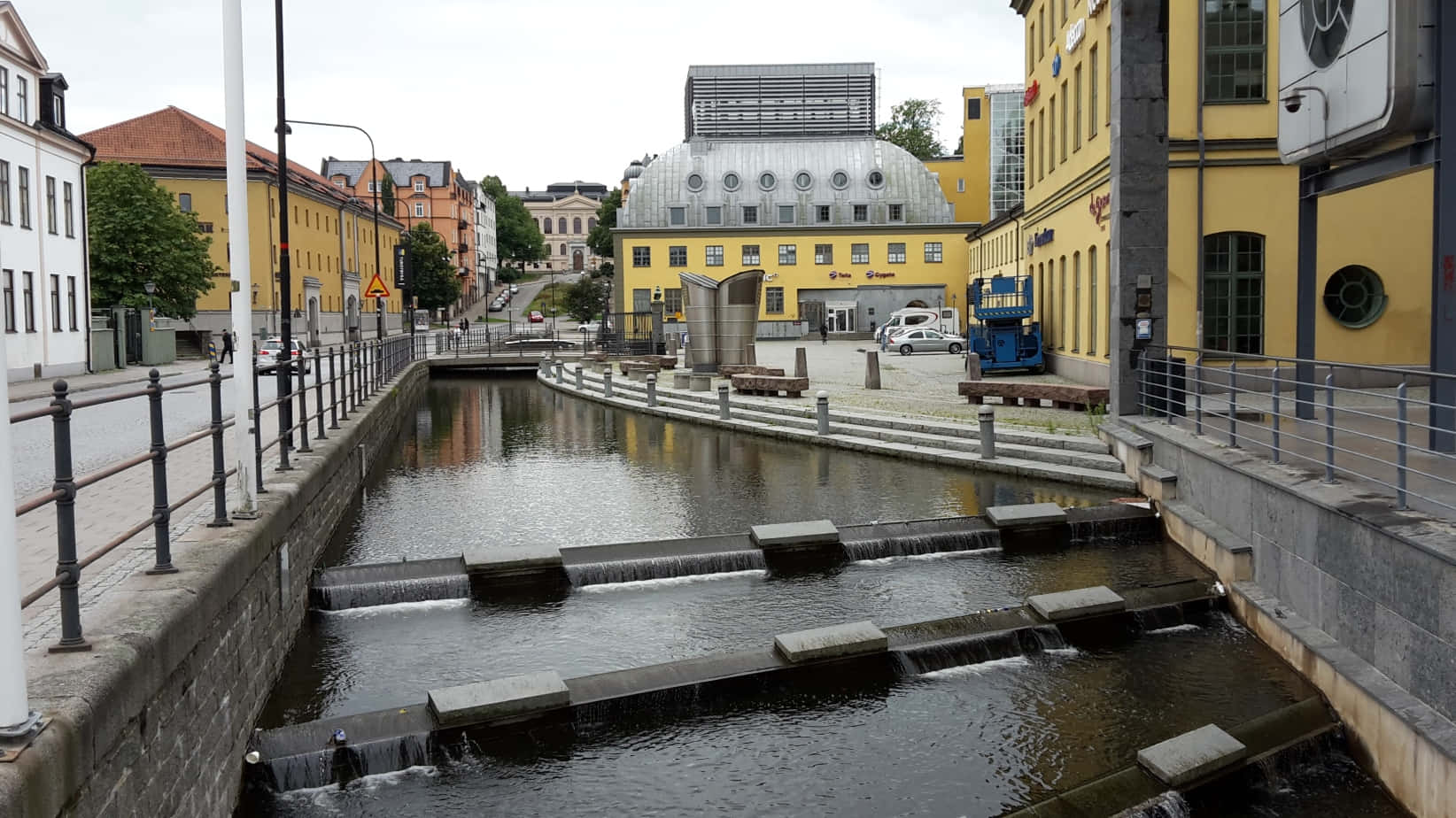 Norrköping, river stepping stones, stone weirs, HD Desktop Wallpaper
