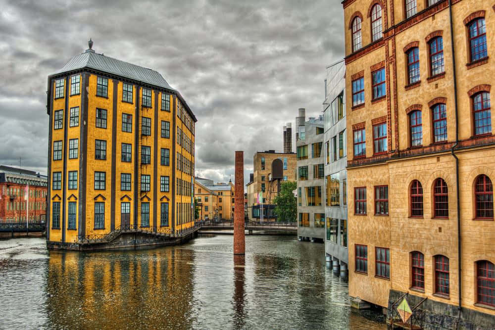 Norrköping, waterfront architecture, historic warehouse, SD Desktop Wallpaper