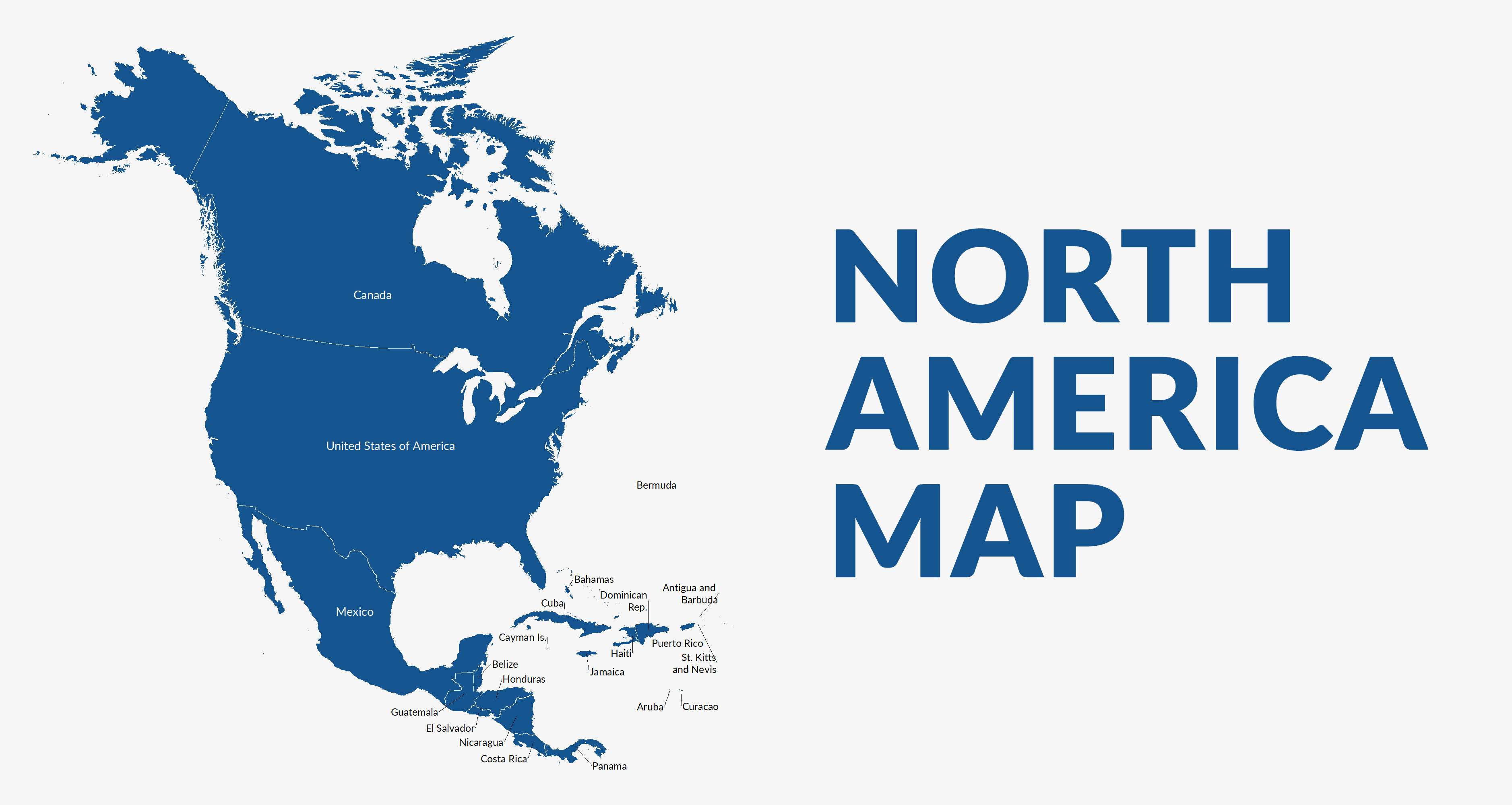 North America, blue silhouette, labeled countries, 2K Desktop Wallpaper
