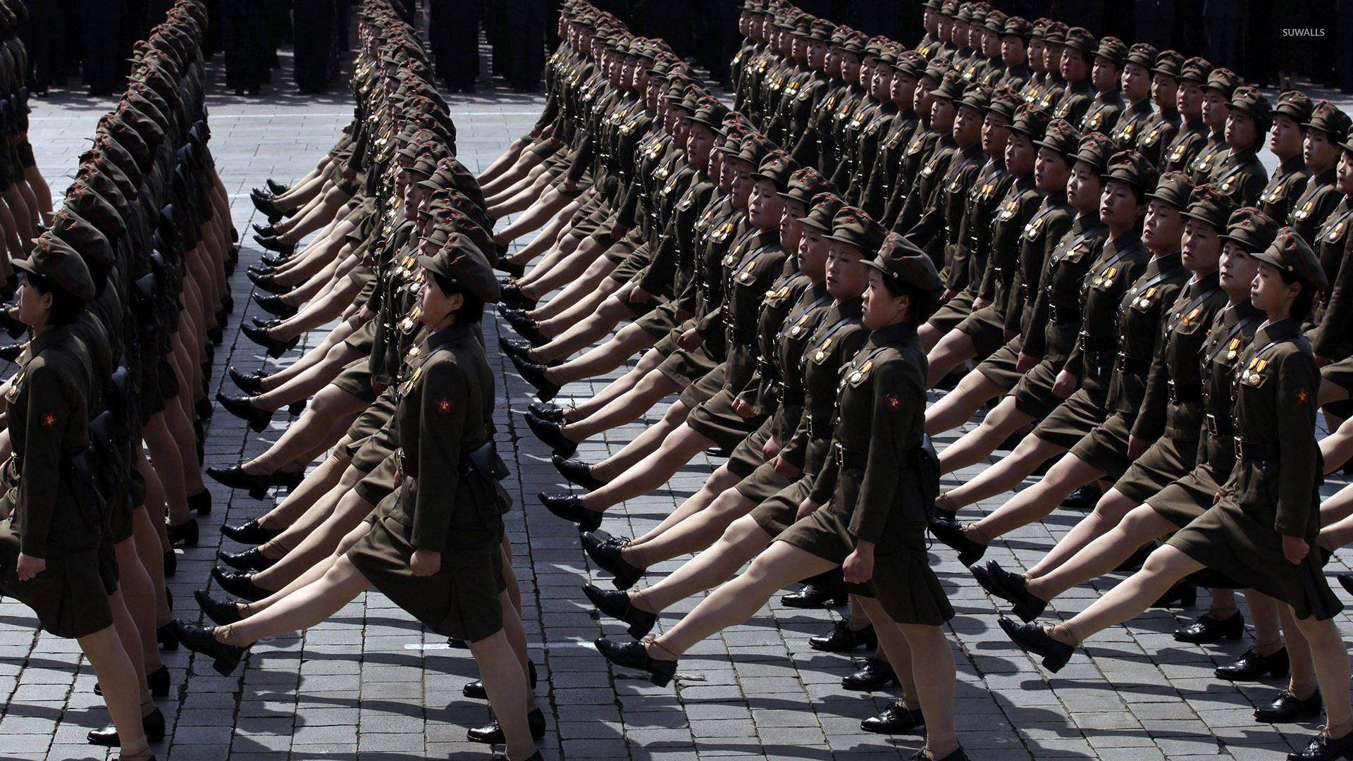 North Korea, female soldiers, marching, Full HD Desktop Wallpaper