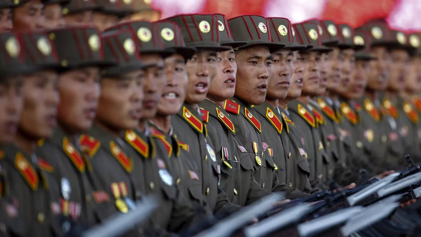 North Korea, olive green uniforms, red-trimmed caps, HD Desktop Wallpaper
