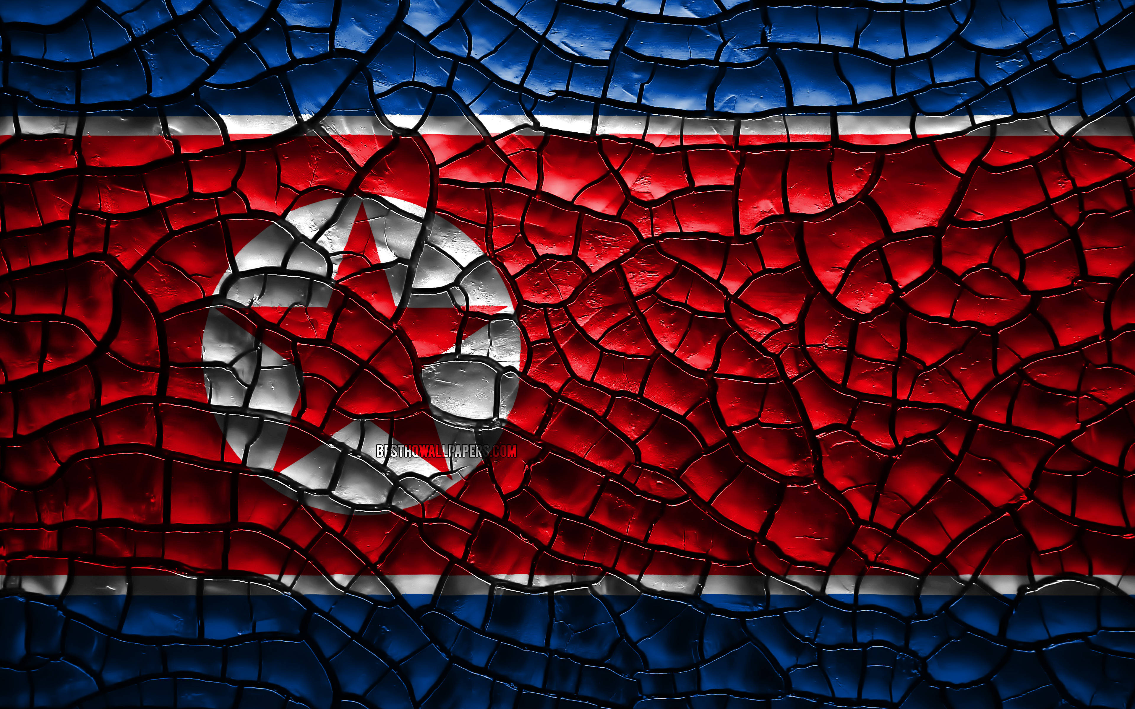 North Korea, cracked glass texture, red, 4K Desktop Wallpaper