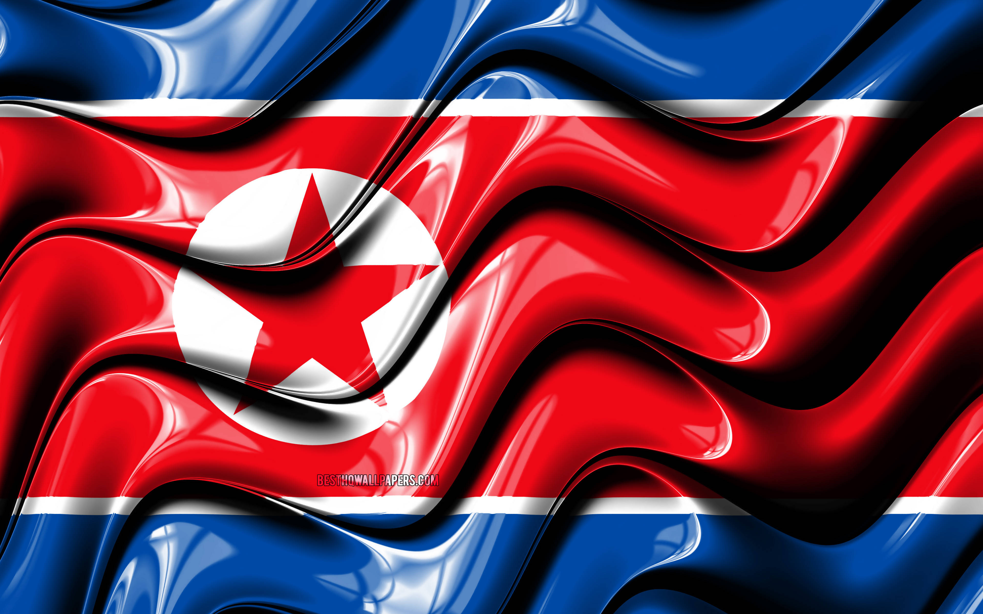 North Korea flag, glossy, flowing fabric textures, 4K Desktop Wallpaper